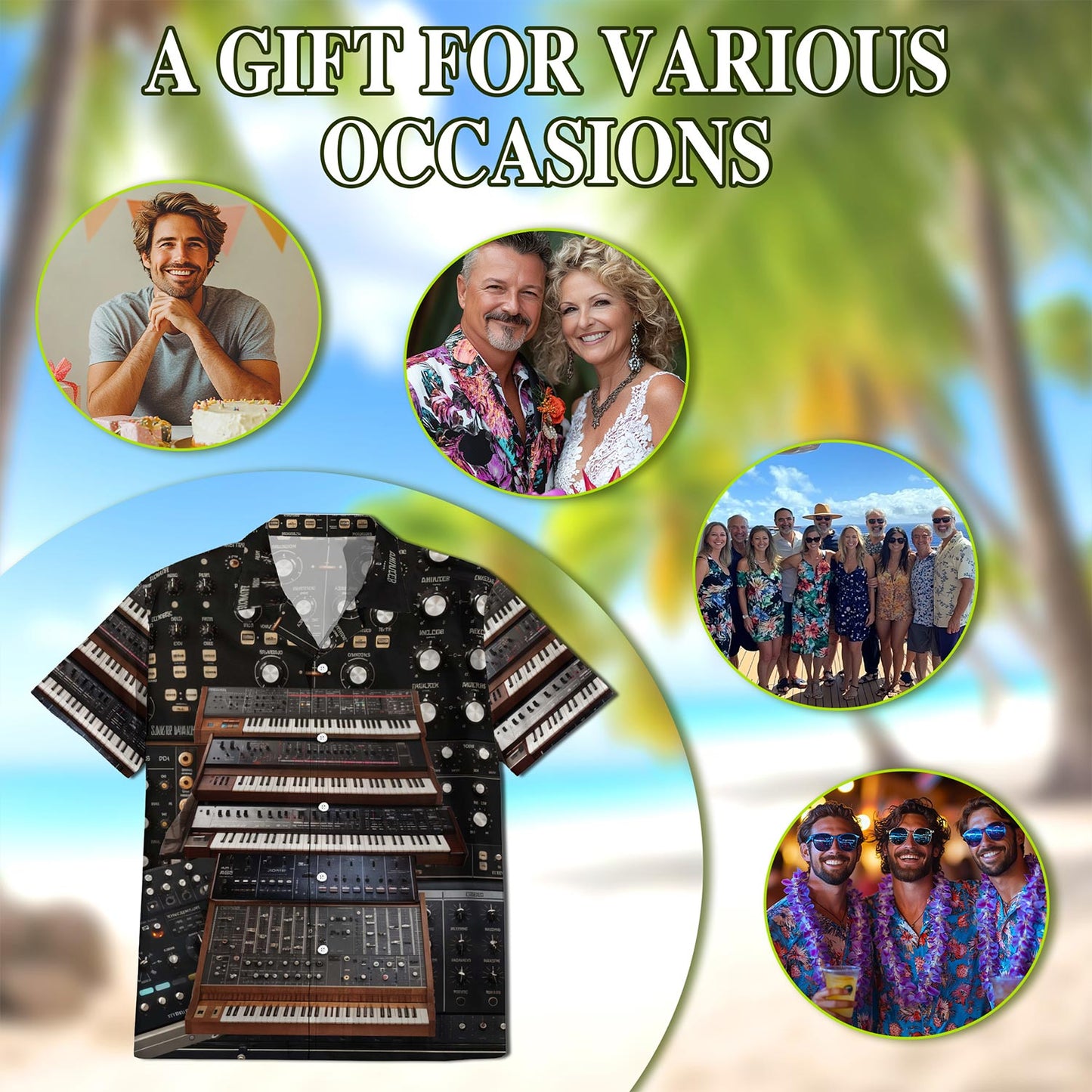 Netecom Synthesizer Synth Techno Music Hawaiian Shirt for Men, Musician Gifts, Button Down Summer Beach Short Sleeve, S-5XL