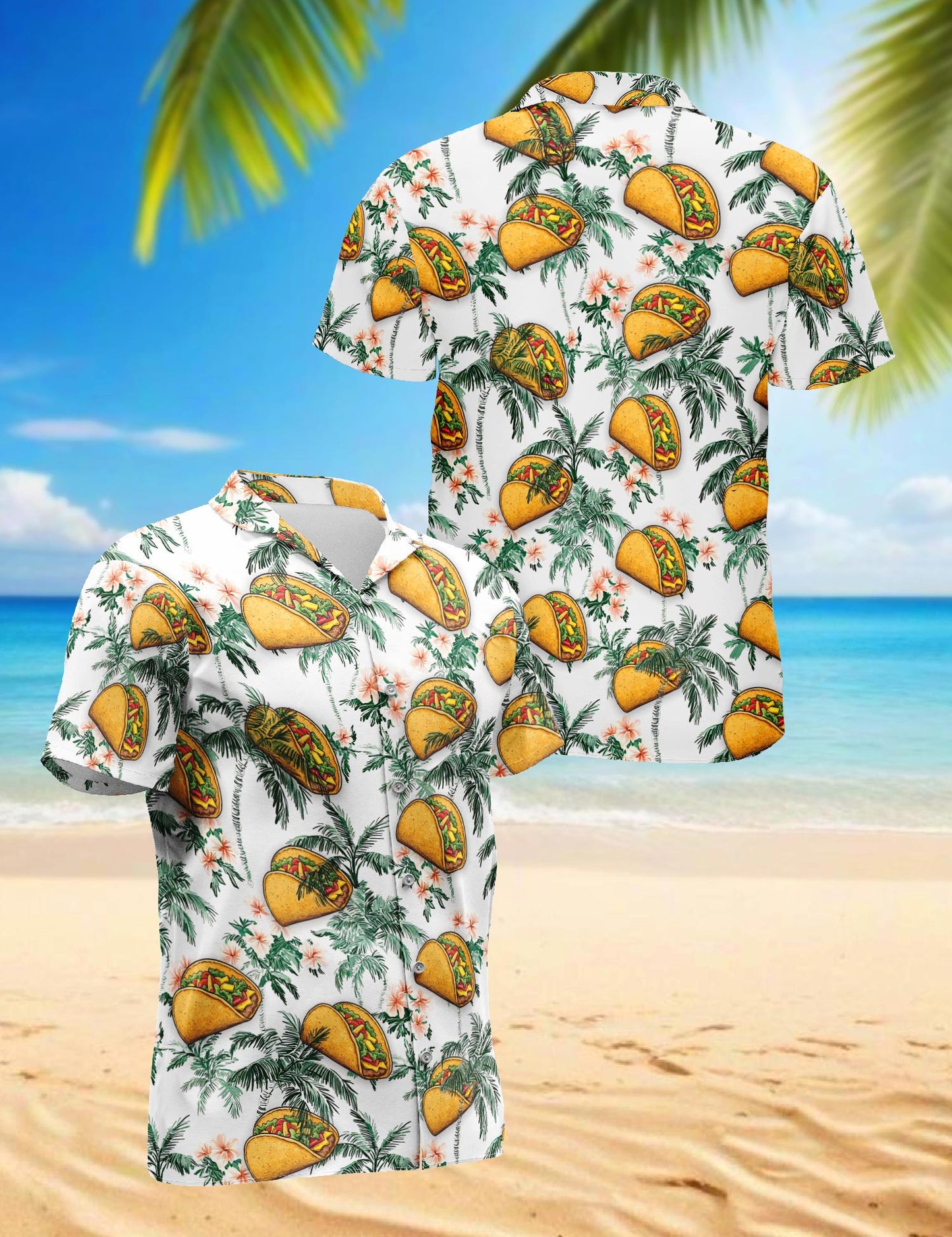 Netecom Taco Pattern Hawaiian Shirt for Men, Tropical Style, Button Down Summer Beach Short Sleeve, S-5XL