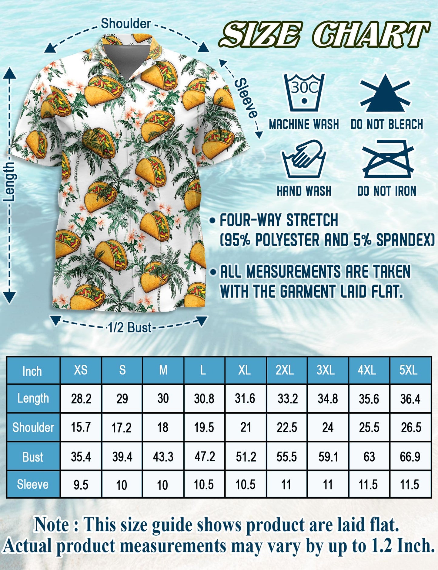 Netecom Taco Pattern Hawaiian Shirt for Men, Tropical Style, Button Down Summer Beach Short Sleeve, S-5XL