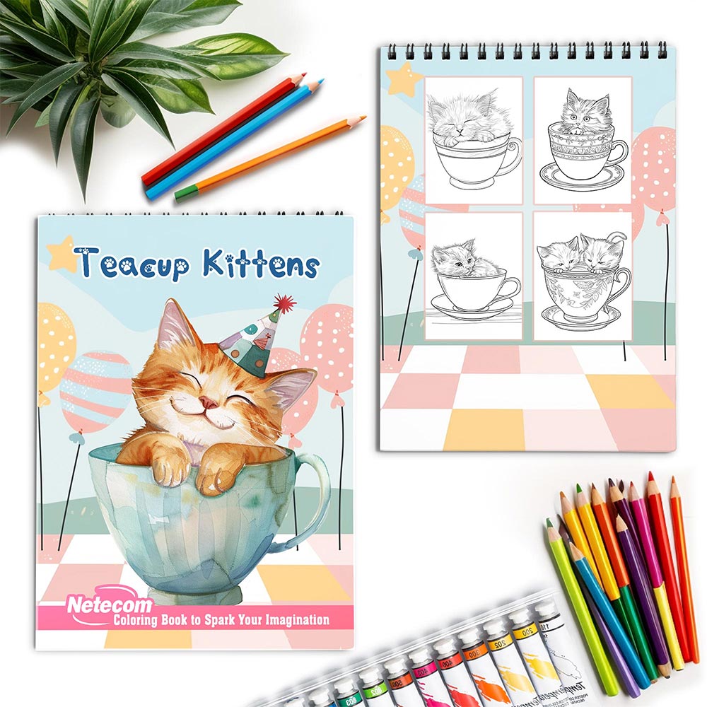 Netecom Teacup Kittens Spiral Coloring Book for Adults