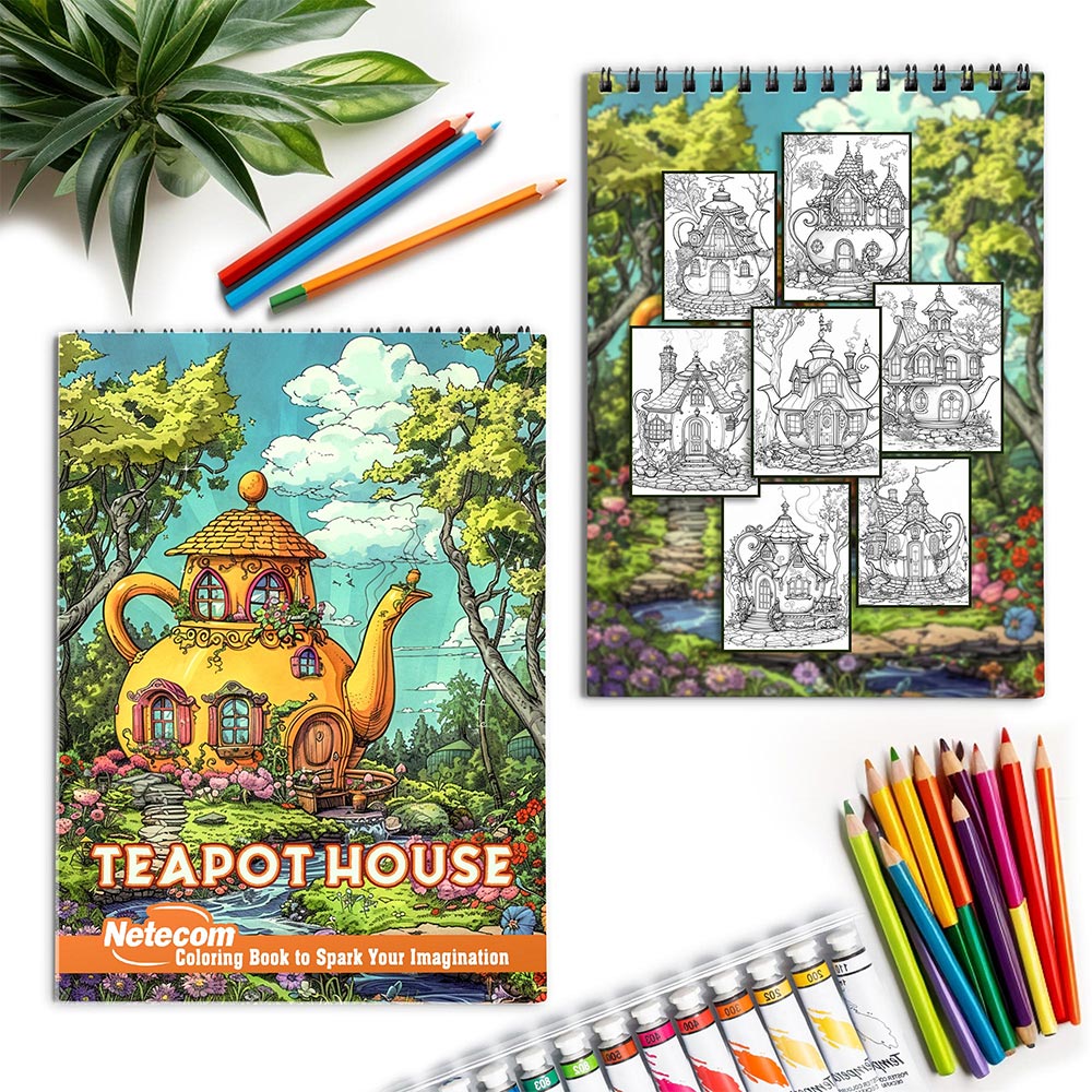 Netecom Teapot House Spiral Coloring Book for Adults