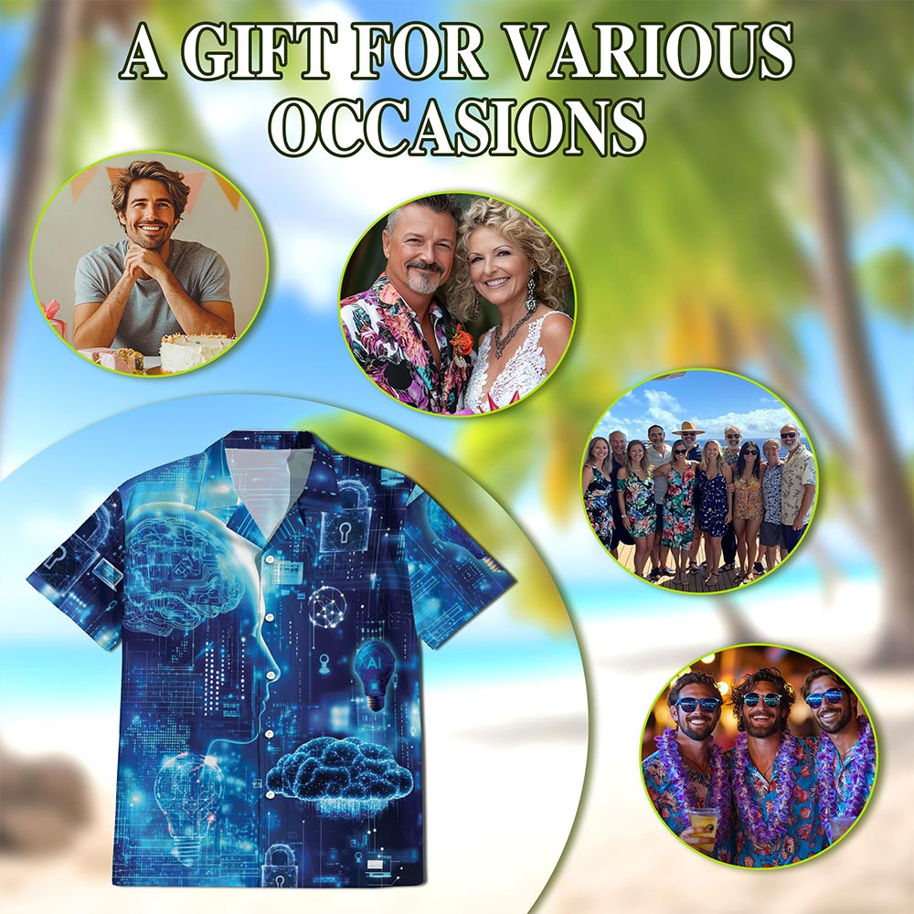 Netecom Technology Life Hawaiian Shirt for Men, Technical Support Gifts, Button Down Summer Beach Short Sleeve, Sizes S-5XL
