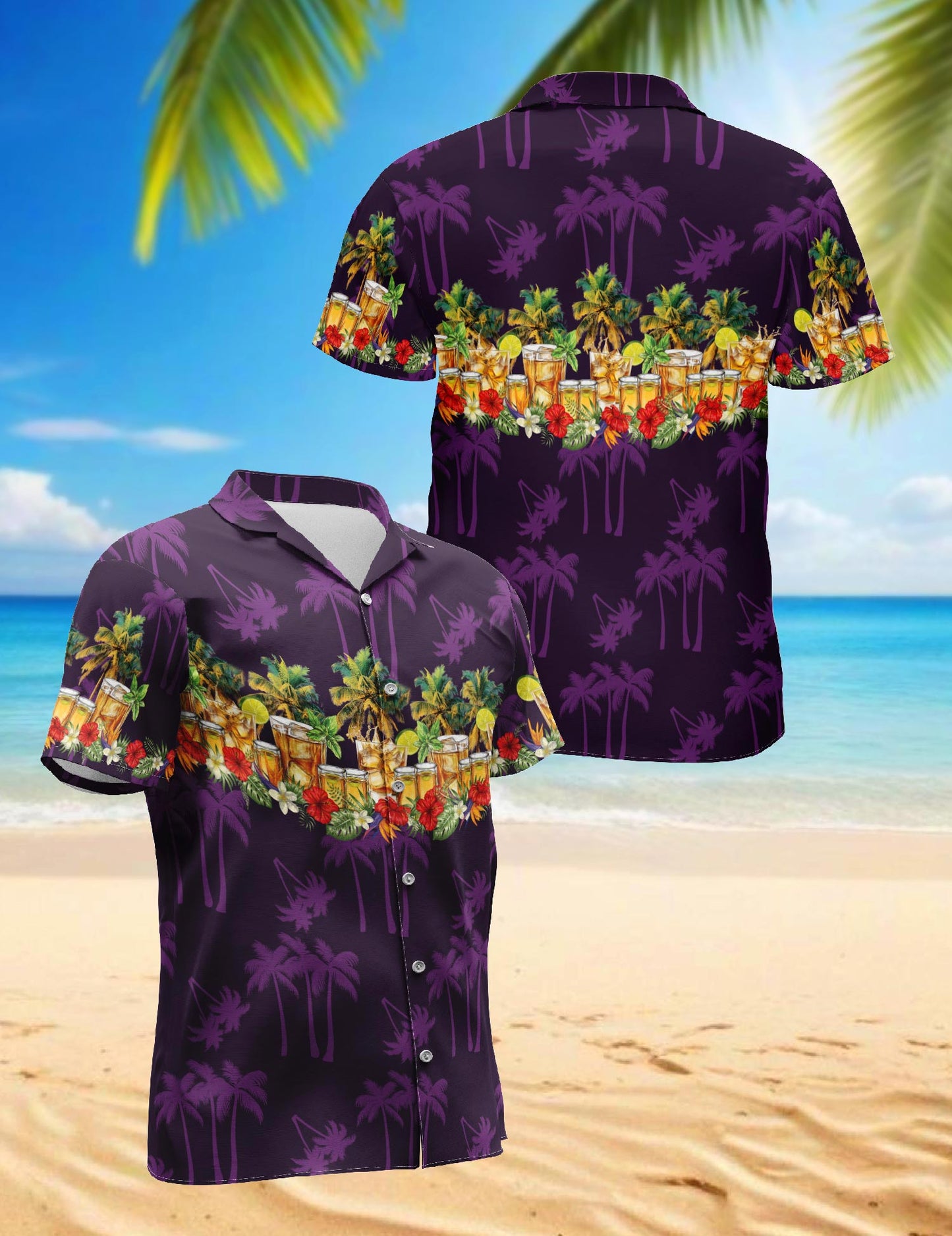 Netecom Tequila Hawaiian Shirt for Men, Tropical Style, Button Down Summer Beach Short Sleeve, S-5XL
