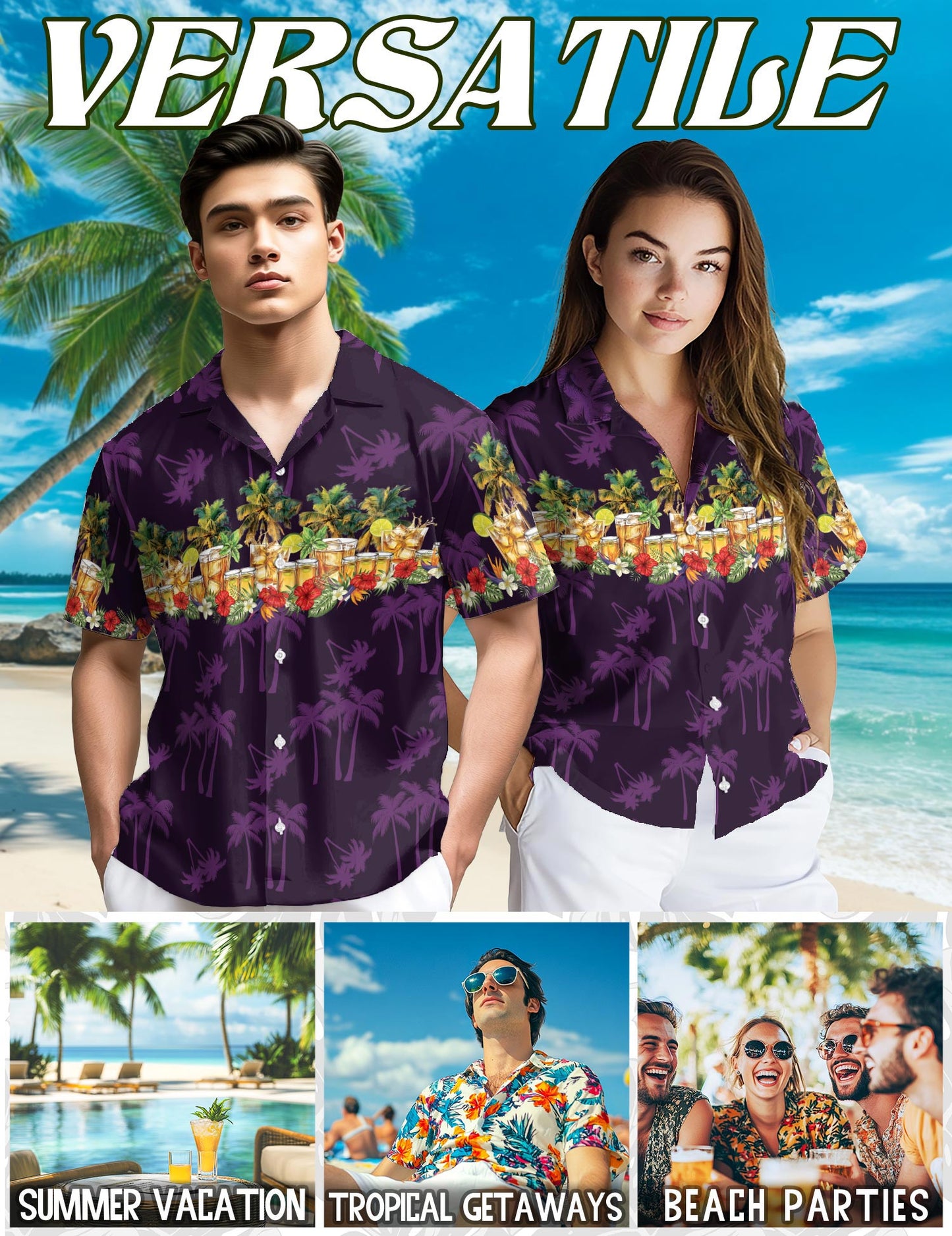 Netecom Tequila Hawaiian Shirt for Men, Tropical Style, Button Down Summer Beach Short Sleeve, S-5XL