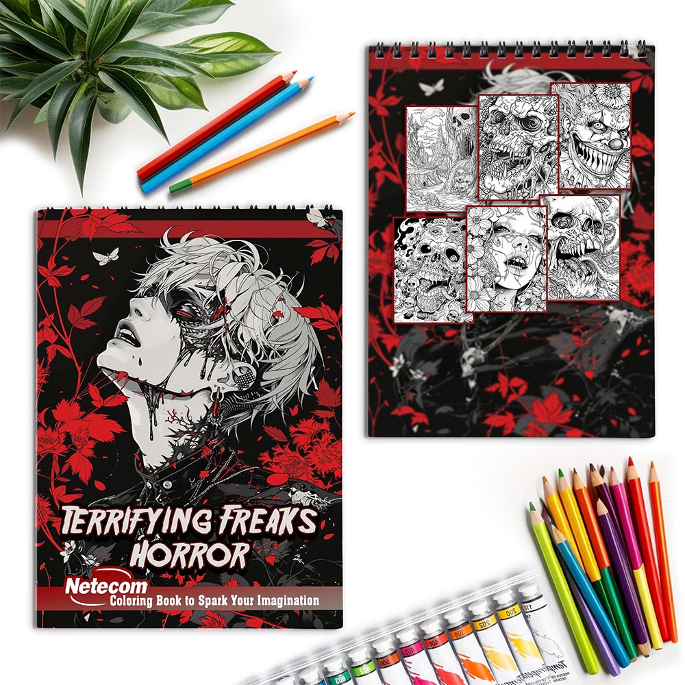 Netecom Terrifying Freaks & Horror Spiral Coloring Book for Adults