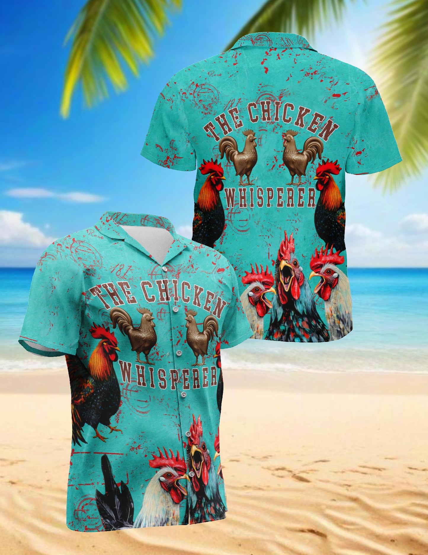 Netecom The Chicken Whisperer Hawaiian Shirt for Men, Button Down Summer Beach Short Sleeve, Sizes S-5XL