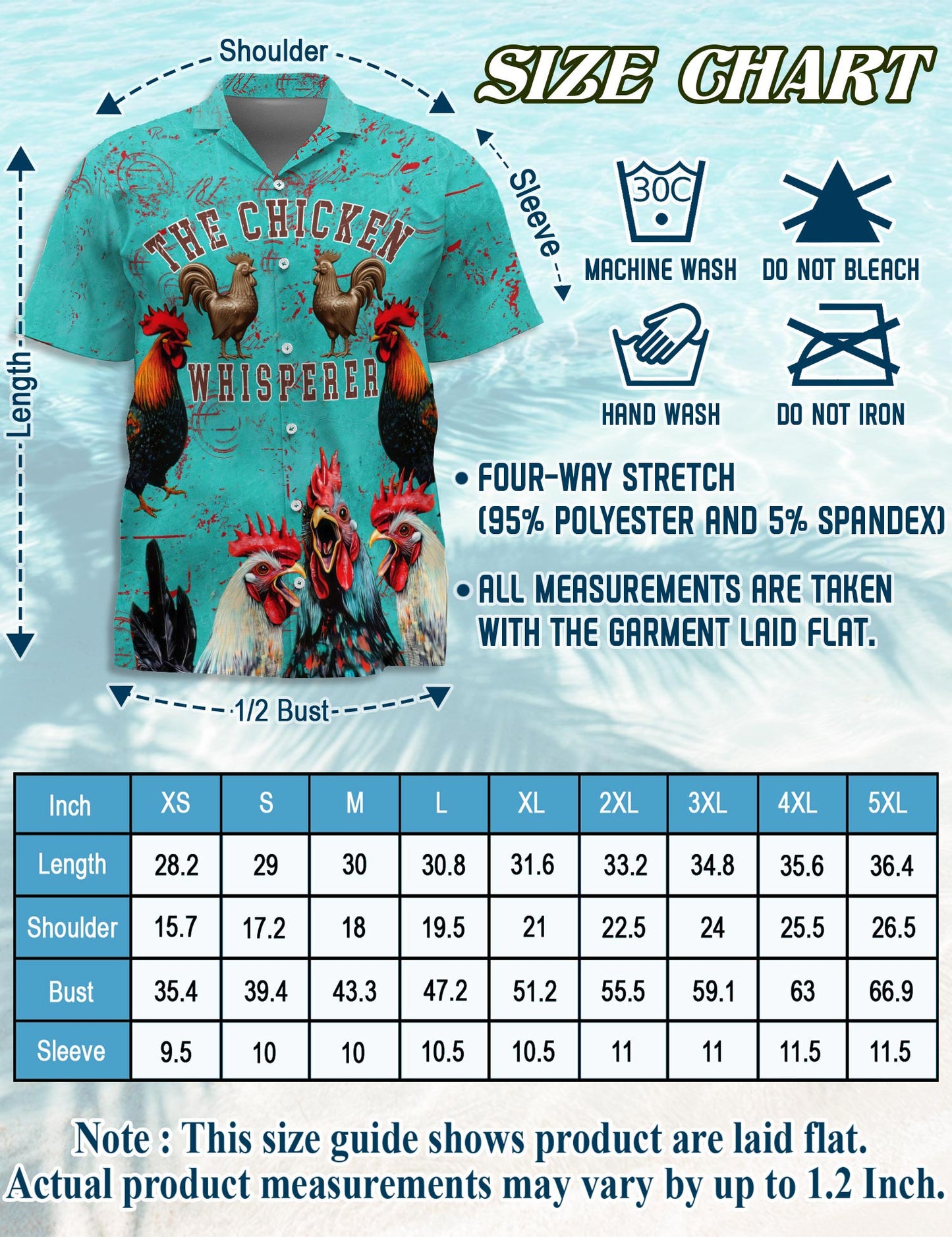 Netecom The Chicken Whisperer Hawaiian Shirt for Men, Button Down Summer Beach Short Sleeve, Sizes S-5XL