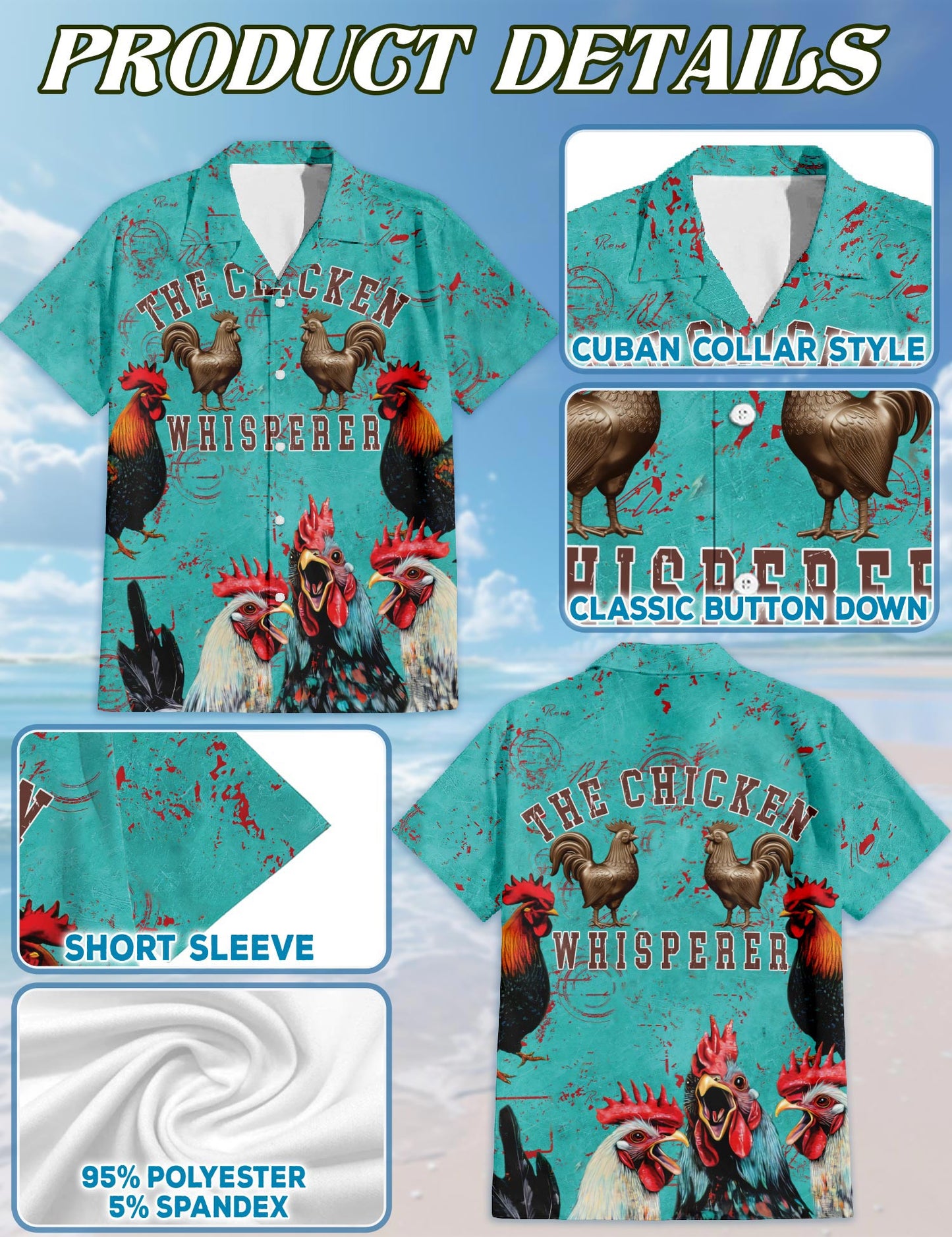 Netecom The Chicken Whisperer Hawaiian Shirt for Men, Button Down Summer Beach Short Sleeve, Sizes S-5XL