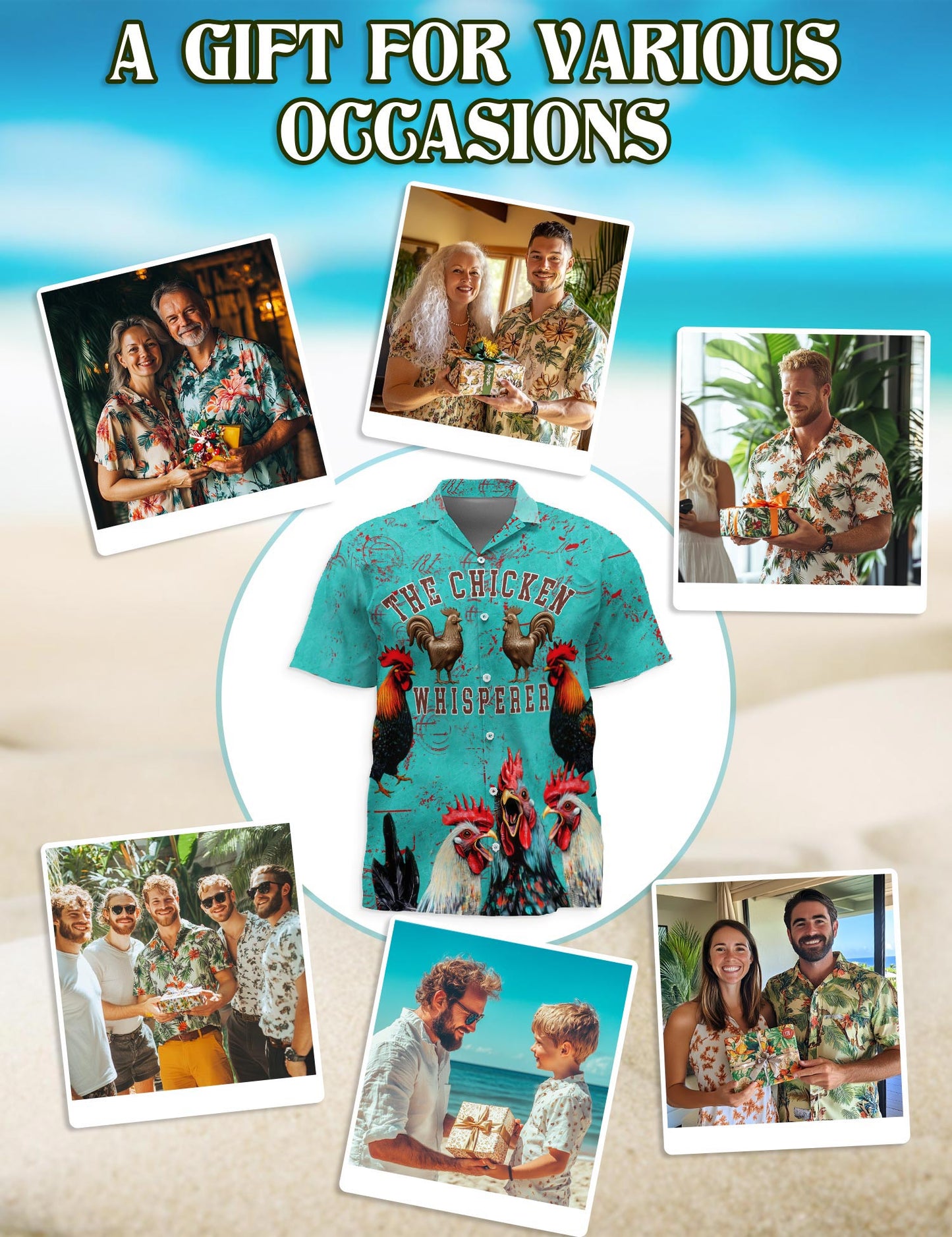 Netecom The Chicken Whisperer Hawaiian Shirt for Men, Button Down Summer Beach Short Sleeve, Sizes S-5XL