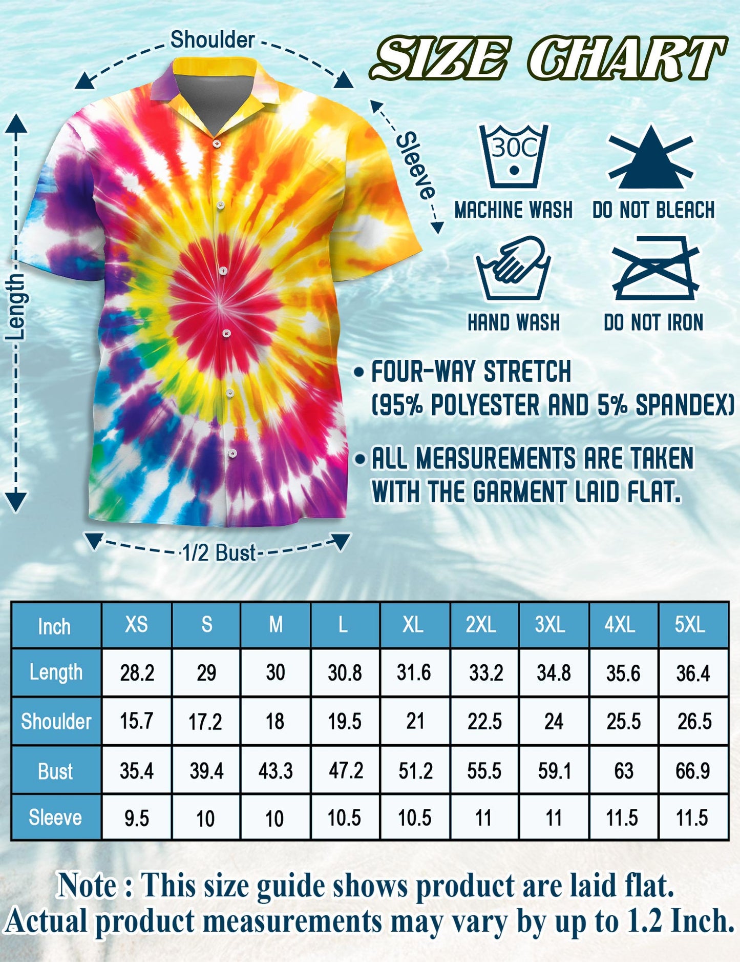 Netecom Tie Dye Hawaiian Shirt for Men, Button Down Summer Beach Short Sleeve, Sizes S-5XL
