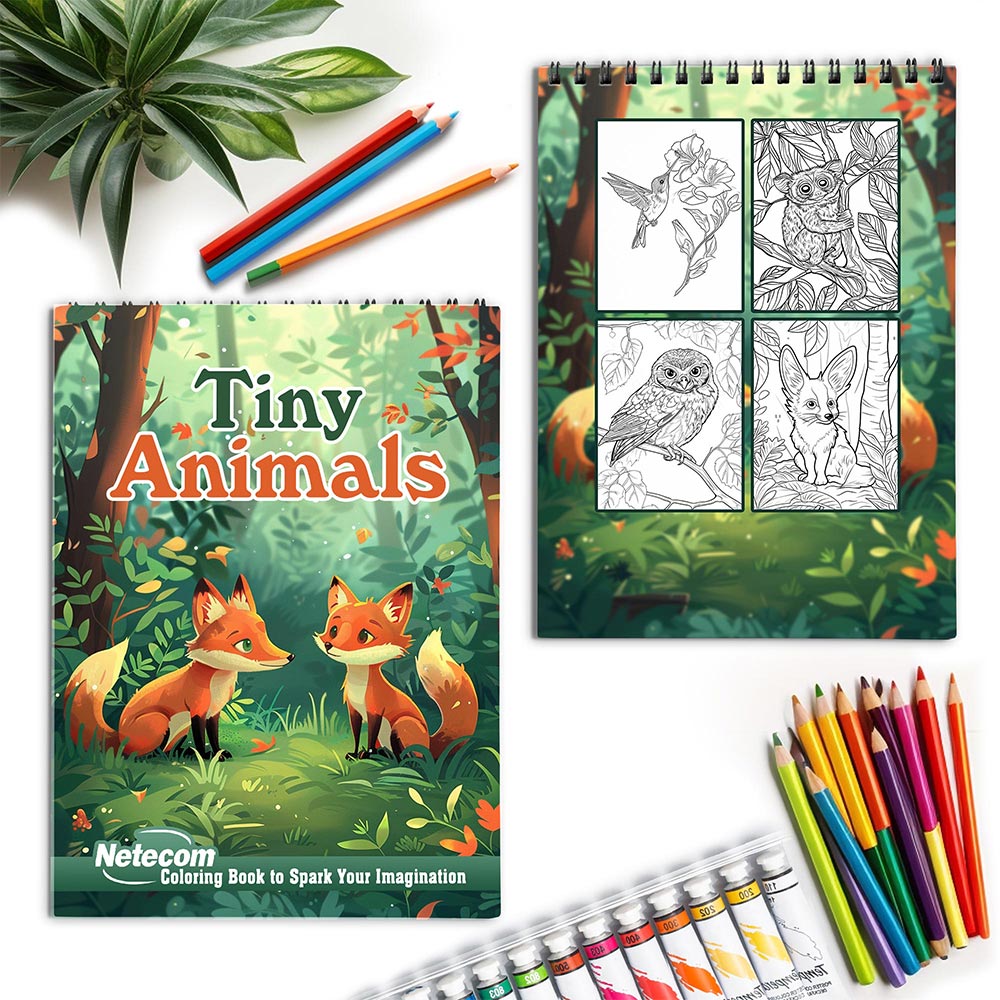 Netecom Tiny Animals Spiral Coloring Book for Adults
