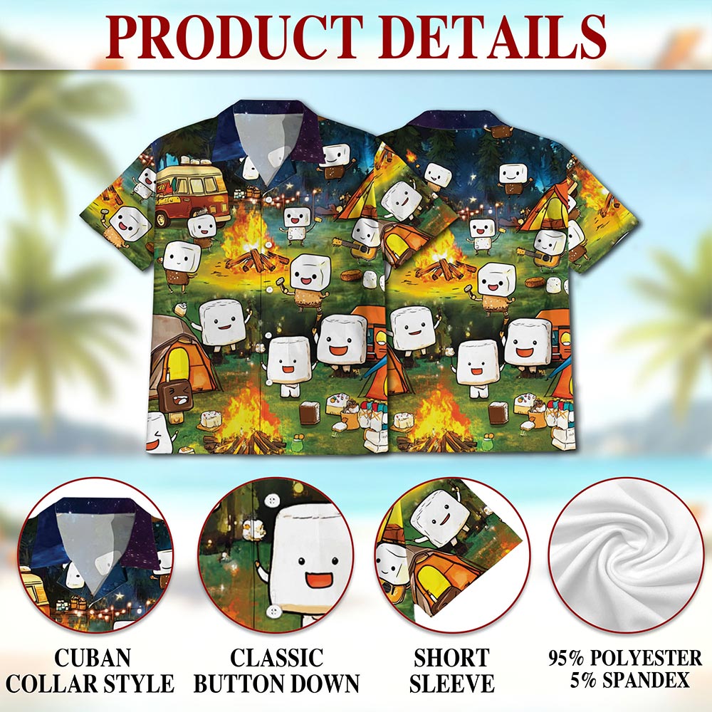 Netecom Toasted Marshmallow Camping Hawaiian Shirt for Men, Cute Camper Gifts, Button Down Summer Beach Short Sleeve, S-5XL