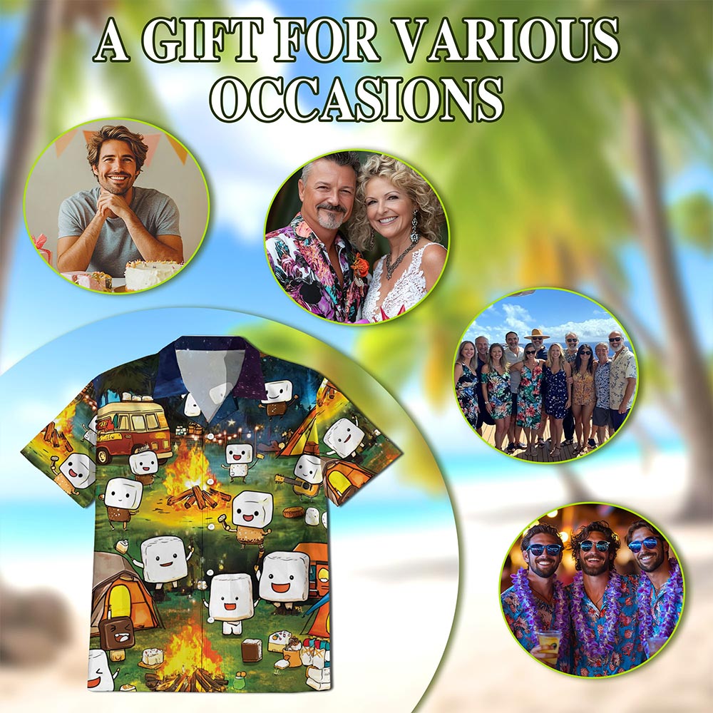 Netecom Toasted Marshmallow Camping Hawaiian Shirt for Men, Cute Camper Gifts, Button Down Summer Beach Short Sleeve, S-5XL