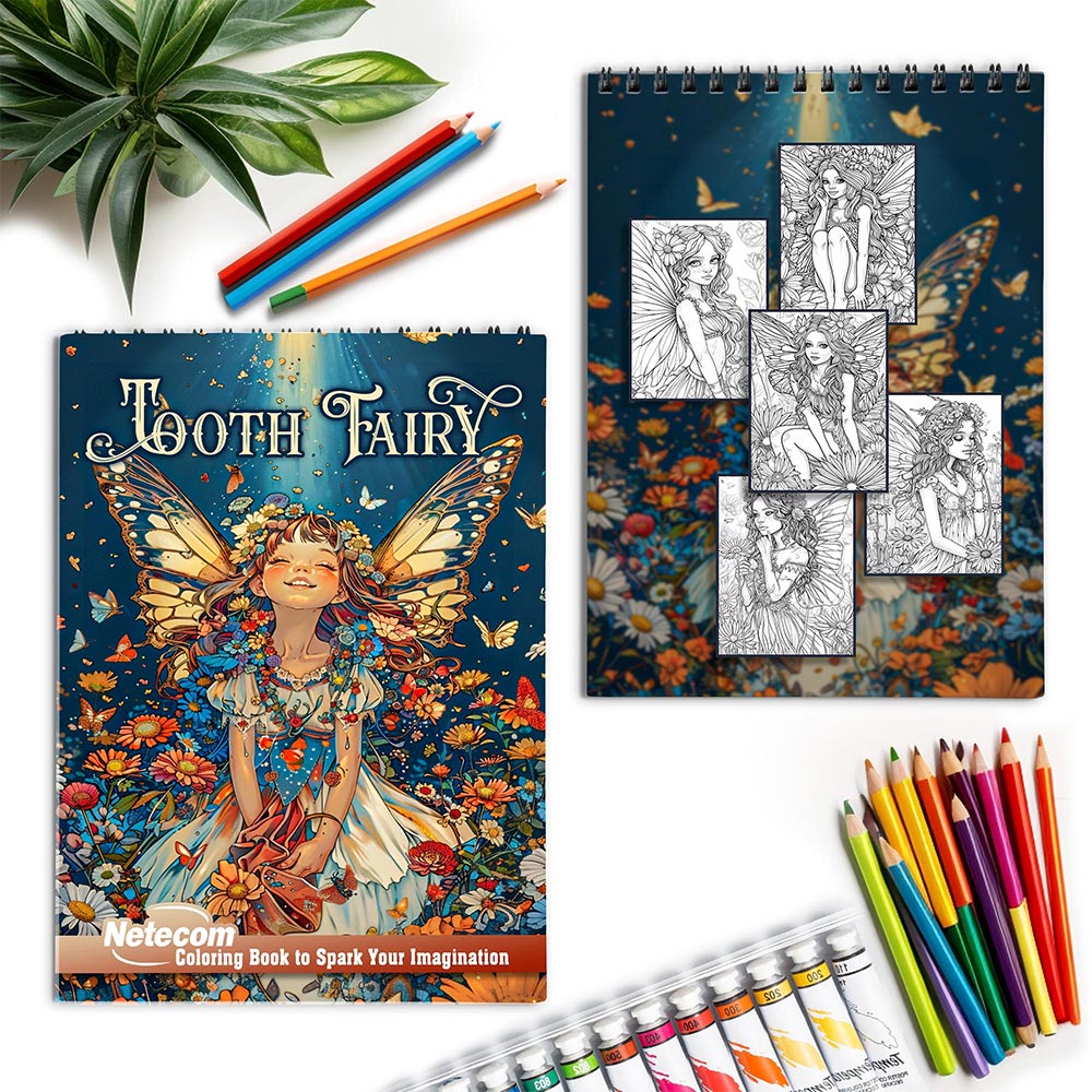 Netecom Tooth Fairy Spiral Coloring Book for Adults