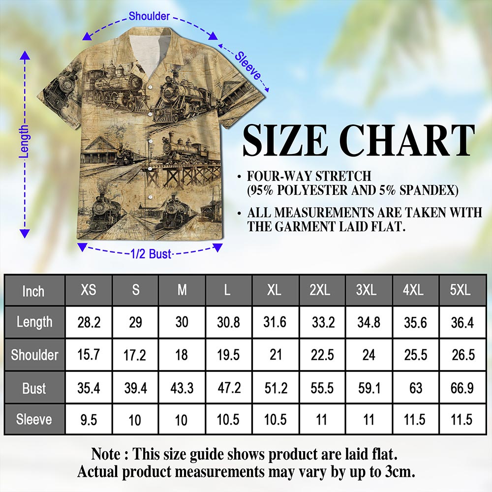 Netecom Train Locomotive Engineer Hawaiian Shirt for Men, Vintage Railway Button Down Summer Beach Short Sleeve Shirts, S-5XL