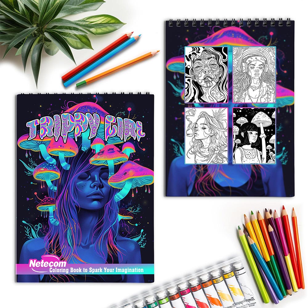 Netecom Trippy Girl Spiral Coloring Book for Adults