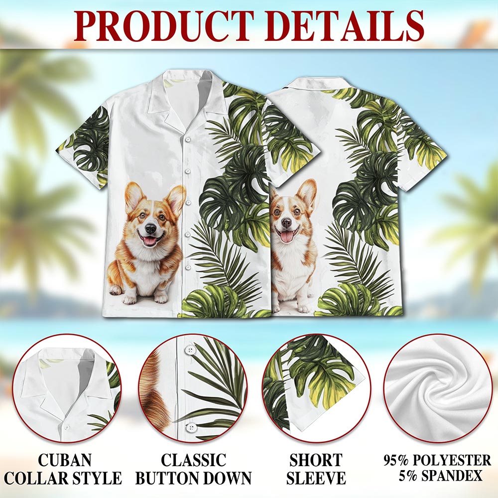 Netecom Tropical Corgi Hawaiian Shirt for Men, Dog Lover Gifts, Corgi Dog Button Down Summer Beach Shirts, S-5XL