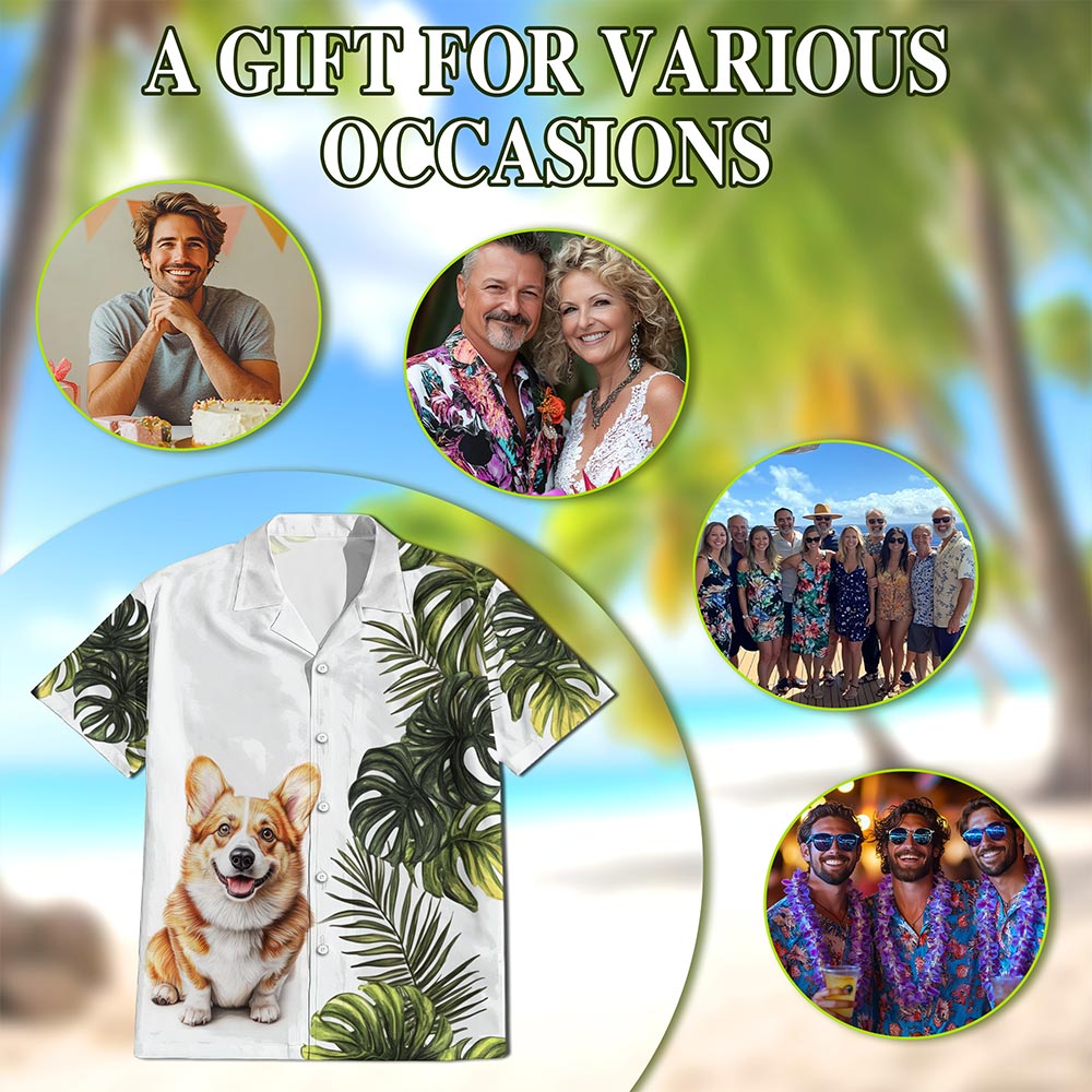 Netecom Tropical Corgi Hawaiian Shirt for Men, Dog Lover Gifts, Corgi Dog Button Down Summer Beach Shirts, S-5XL