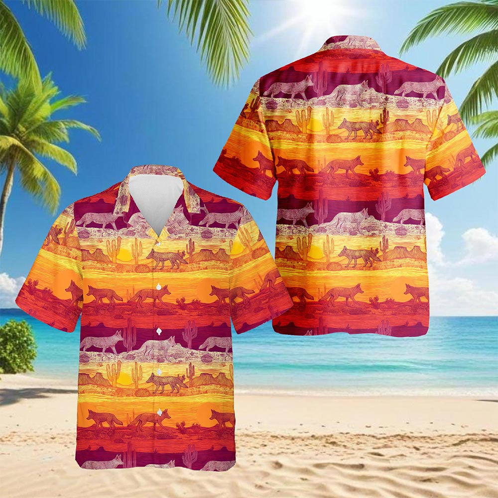 Netecom Tropical Coyotes Hawaiian Shirt for Men, Dog Lover Gifts, Wildlife Summer Beach Button Down Short Sleeve Shirts, S-5XL