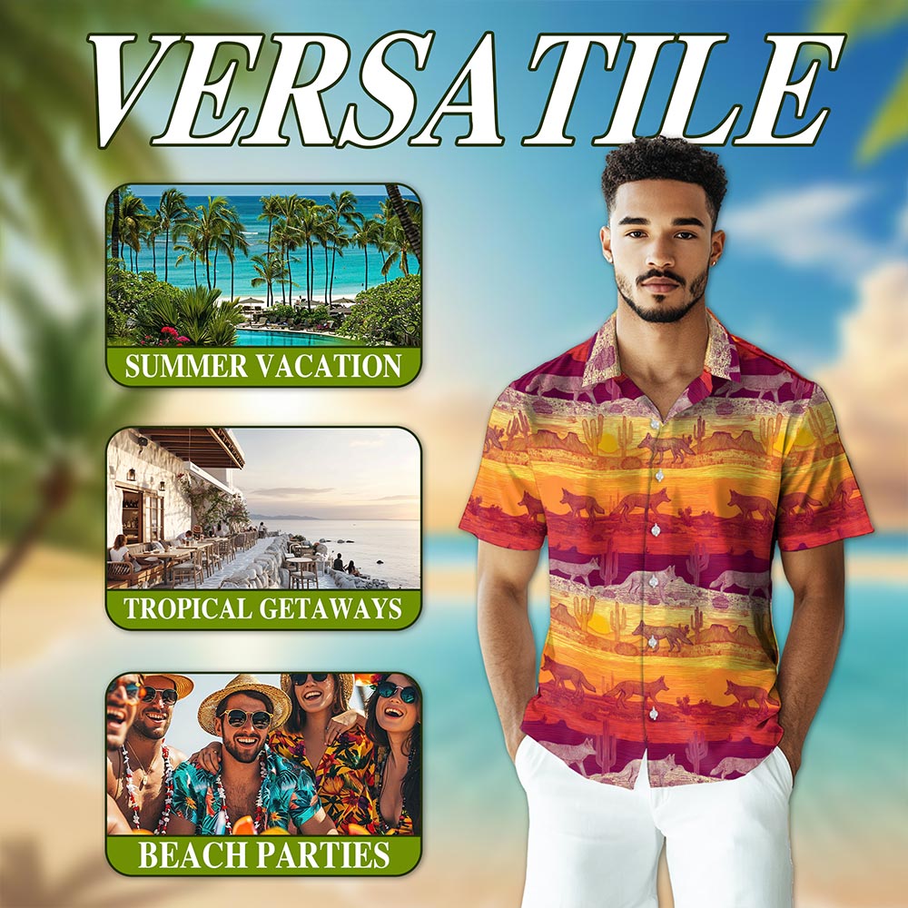 Netecom Tropical Coyotes Hawaiian Shirt for Men, Dog Lover Gifts, Wildlife Summer Beach Button Down Short Sleeve Shirts, S-5XL