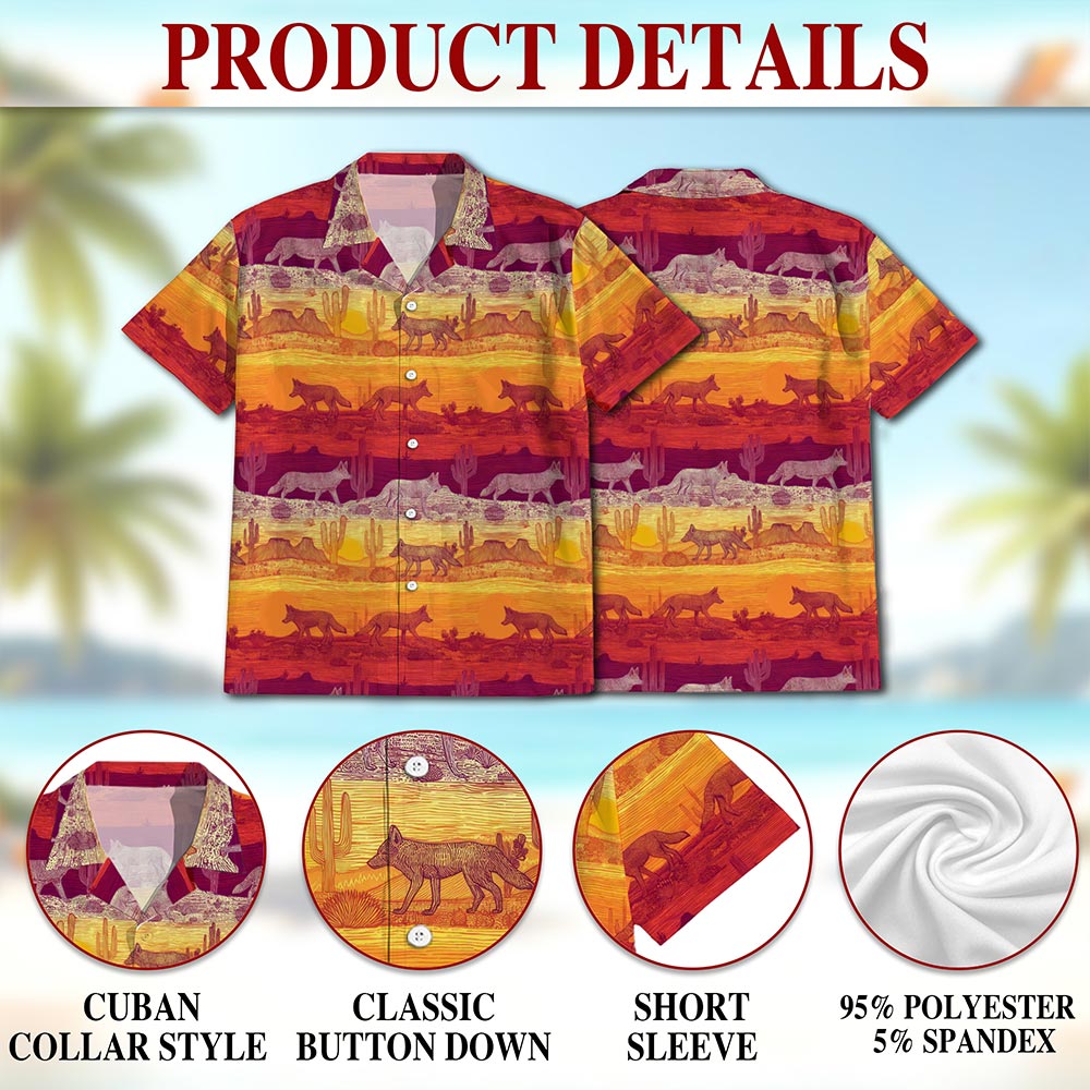 Netecom Tropical Coyotes Hawaiian Shirt for Men, Dog Lover Gifts, Wildlife Summer Beach Button Down Short Sleeve Shirts, S-5XL