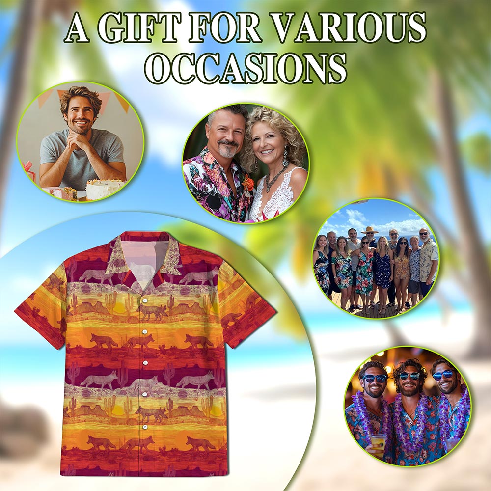 Netecom Tropical Coyotes Hawaiian Shirt for Men, Dog Lover Gifts, Wildlife Summer Beach Button Down Short Sleeve Shirts, S-5XL