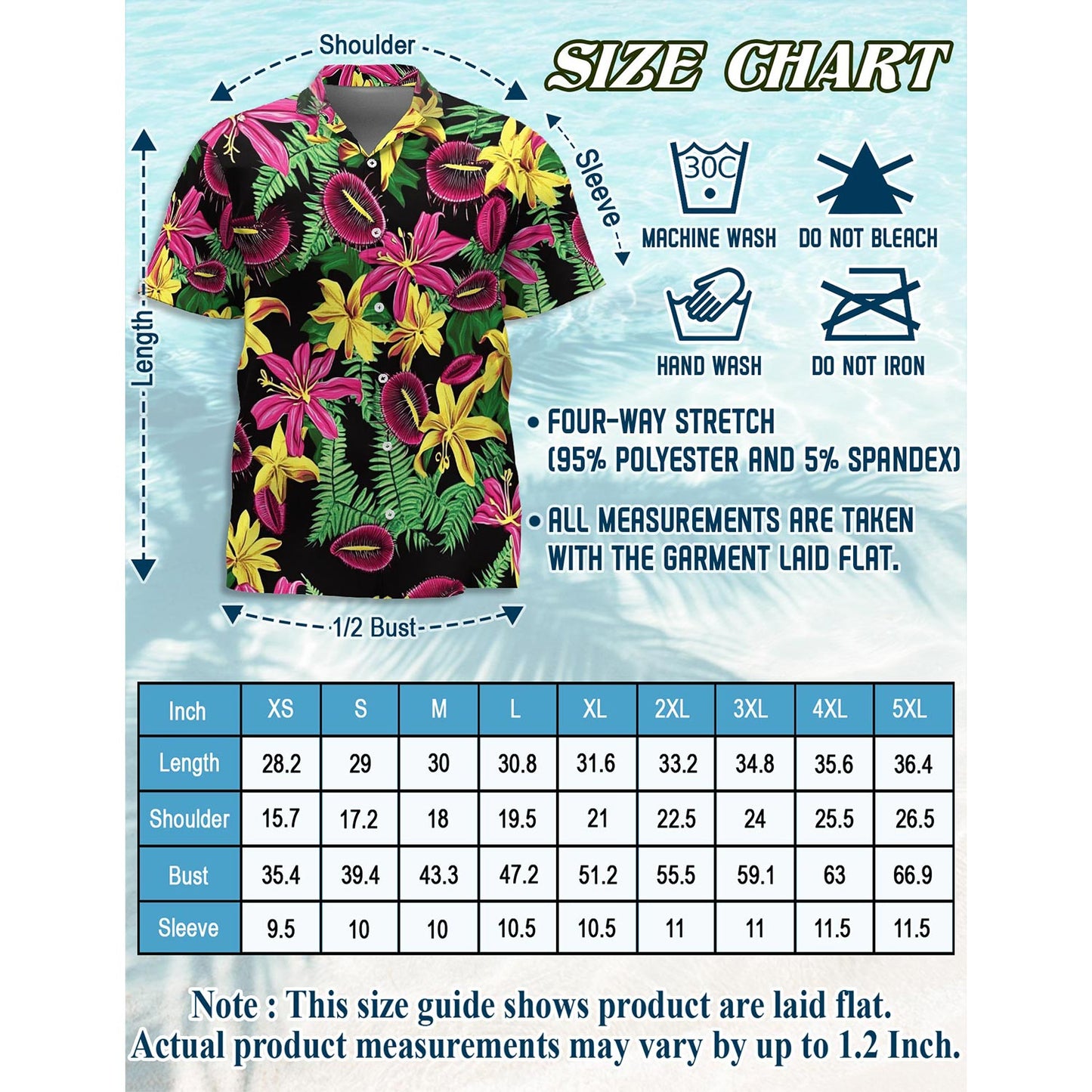 Netecom Tropical Flower Hawaiian Shirt for Men, Button Down Summer Beach Short Sleeve, Tropical Style, Sizes S-5XL