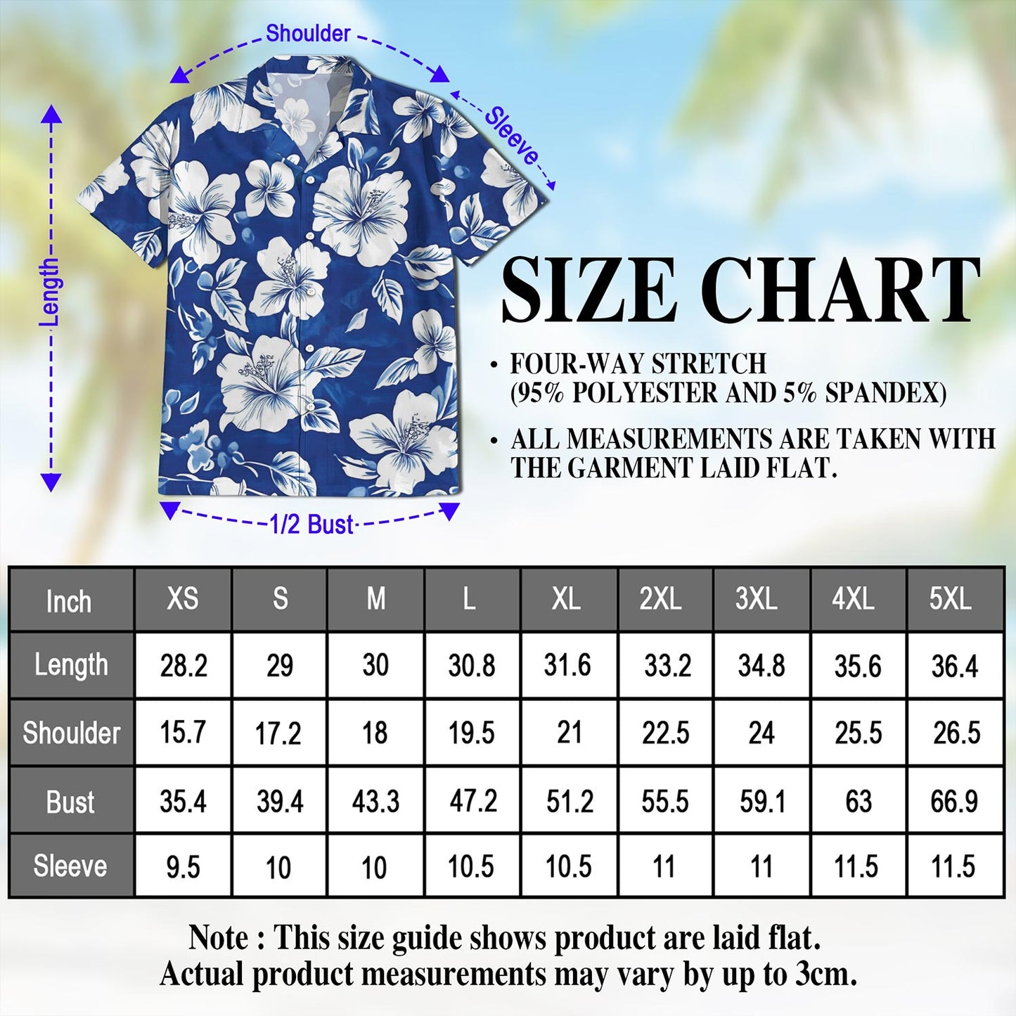 Netecom Tropical Hibiscus Blue Hawaiian Shirt for Men, Button Down Summer Beach Short Sleeve, Tropical Style, Sizes S-5XL