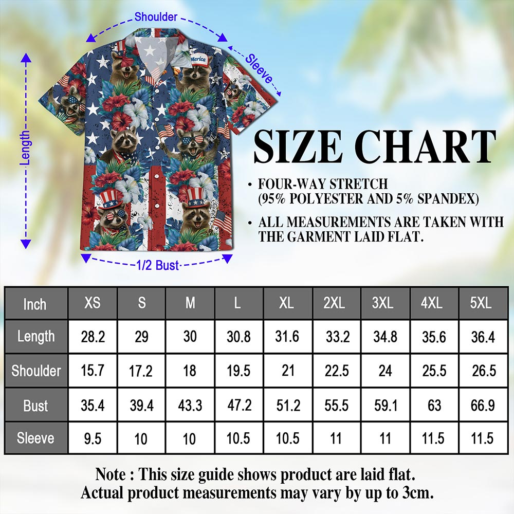 Netecom Tropical Merica Raccoon Hawaiian Shirt for Men Women, American Flag 4th Of July Button Down Summer Beach Shirts, S-5XL