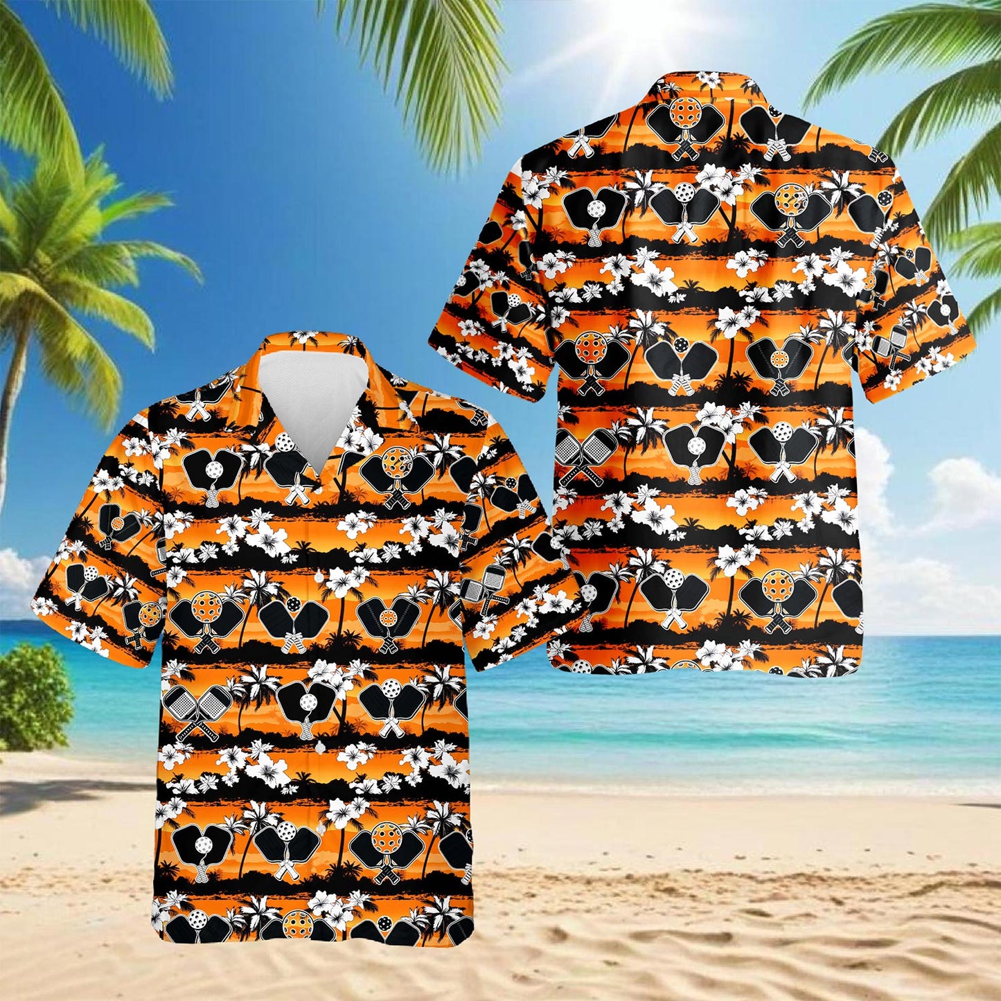 Netecom Tropical Pickleball Hawaiian Shirt for Men, Pickleball Player Gifts Button Down Summer Beach Short Sleeve, S-5XL