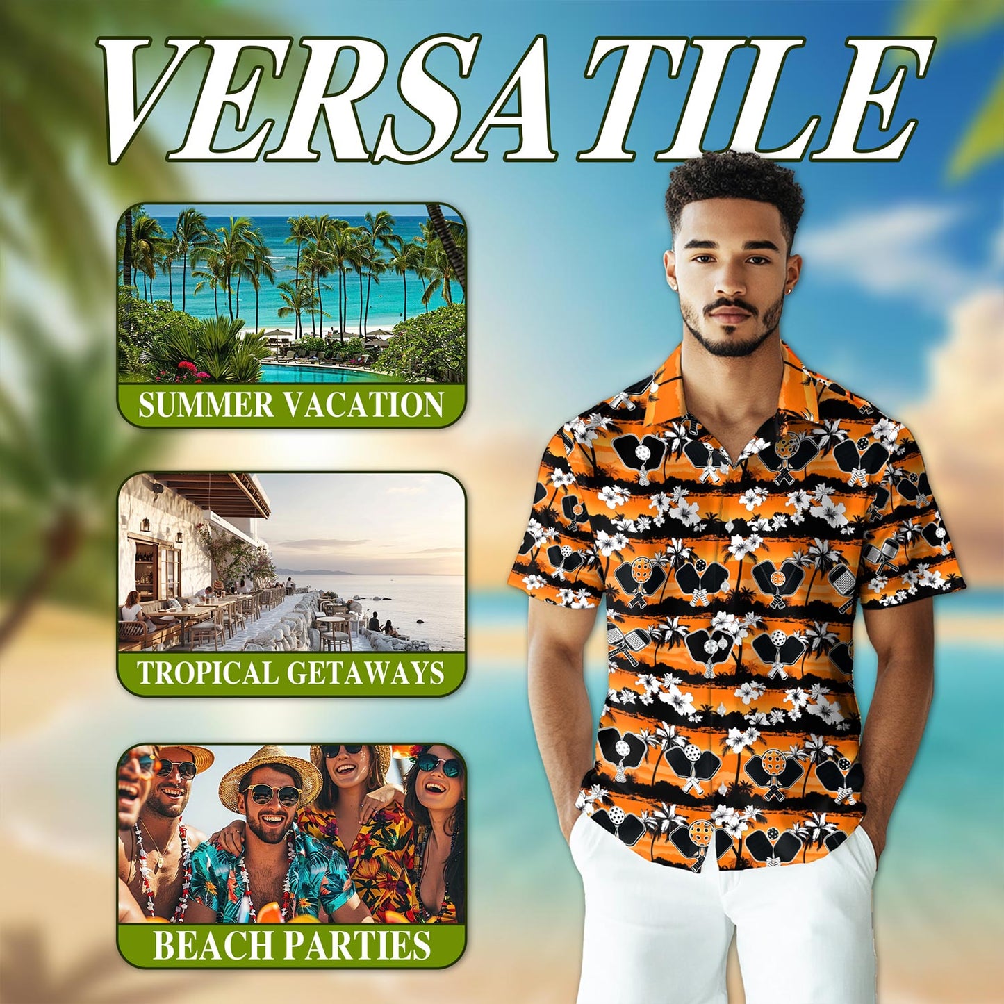 Netecom Tropical Pickleball Hawaiian Shirt for Men, Pickleball Player Gifts Button Down Summer Beach Short Sleeve, S-5XL