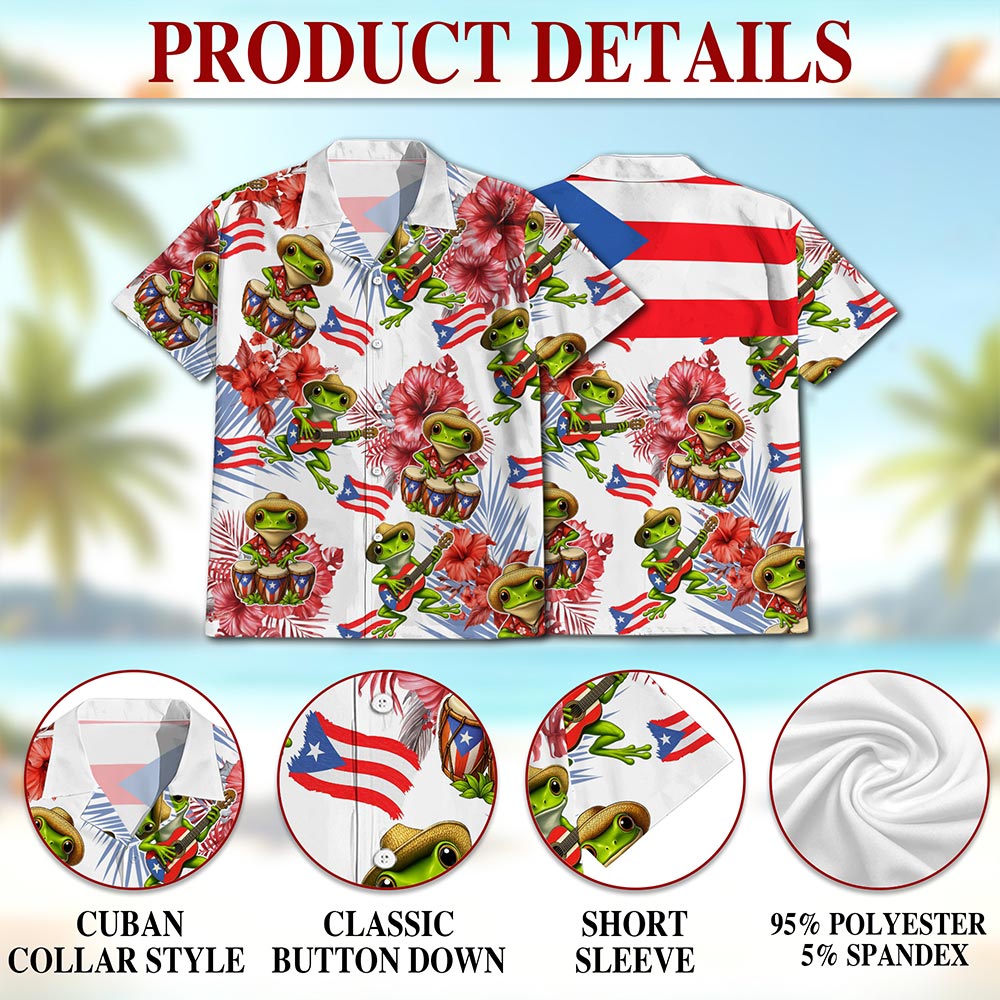 Netecom Tropical Puerto Rico Coqui Hibiscus Hawaiian Shirt for Men, Floral Animal Button Down Summer Beach Shirts, S-5XL