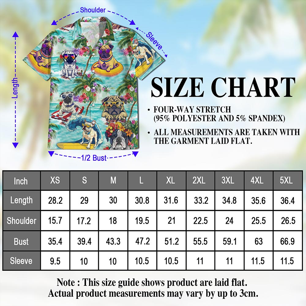 Netecom Tropical Pug Hawaiian Shirt for Men, Dog Lover Gifts, Animals Flowers Button Down Summer Aloha Beach Shirts, S-5XL