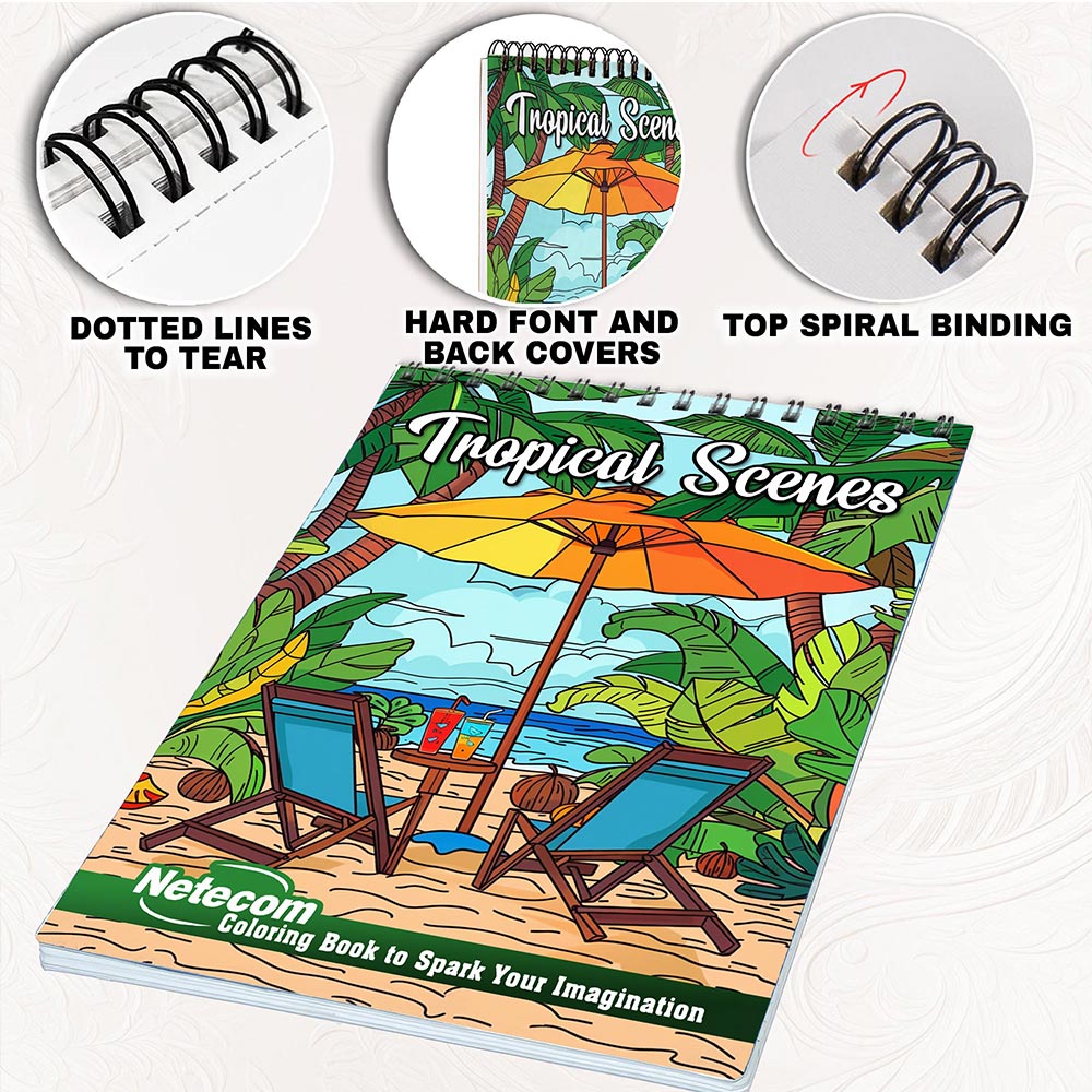 Netecom Tropical Scenes Coloring Pages for Adults