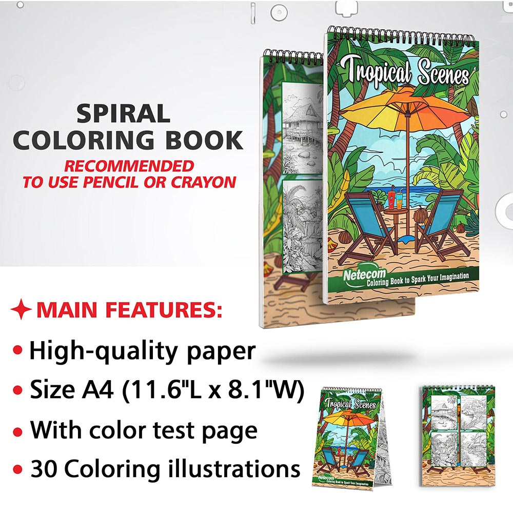 Netecom Tropical Scenes Coloring Sheets for Adults
