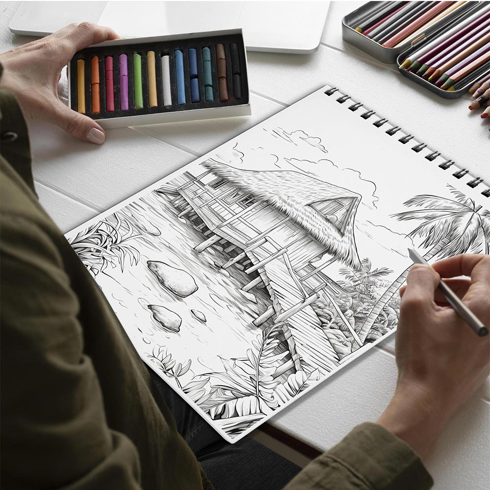 Netecom Tropical Scenes Spiral Bound Coloring Book for Adults