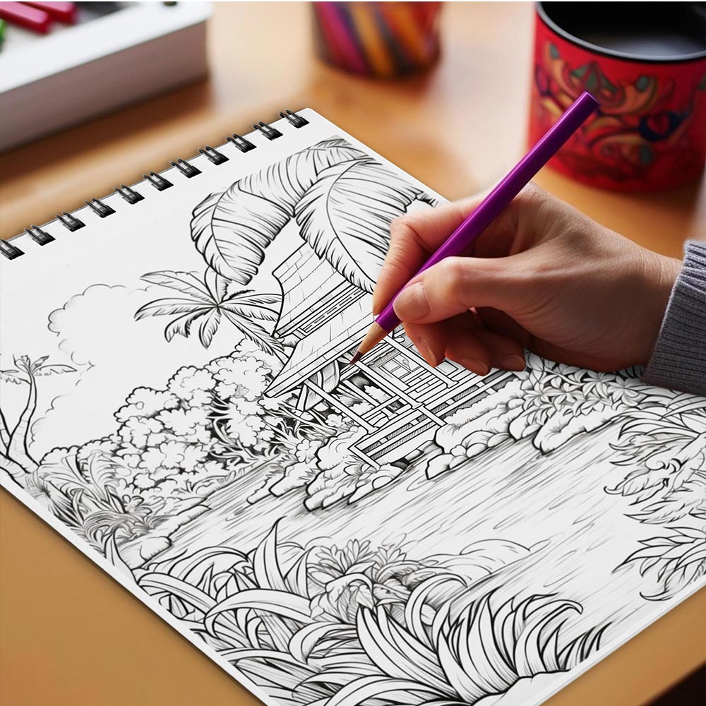 Netecom Tropical Scenes Coloring Book Spiral Bound for Adults