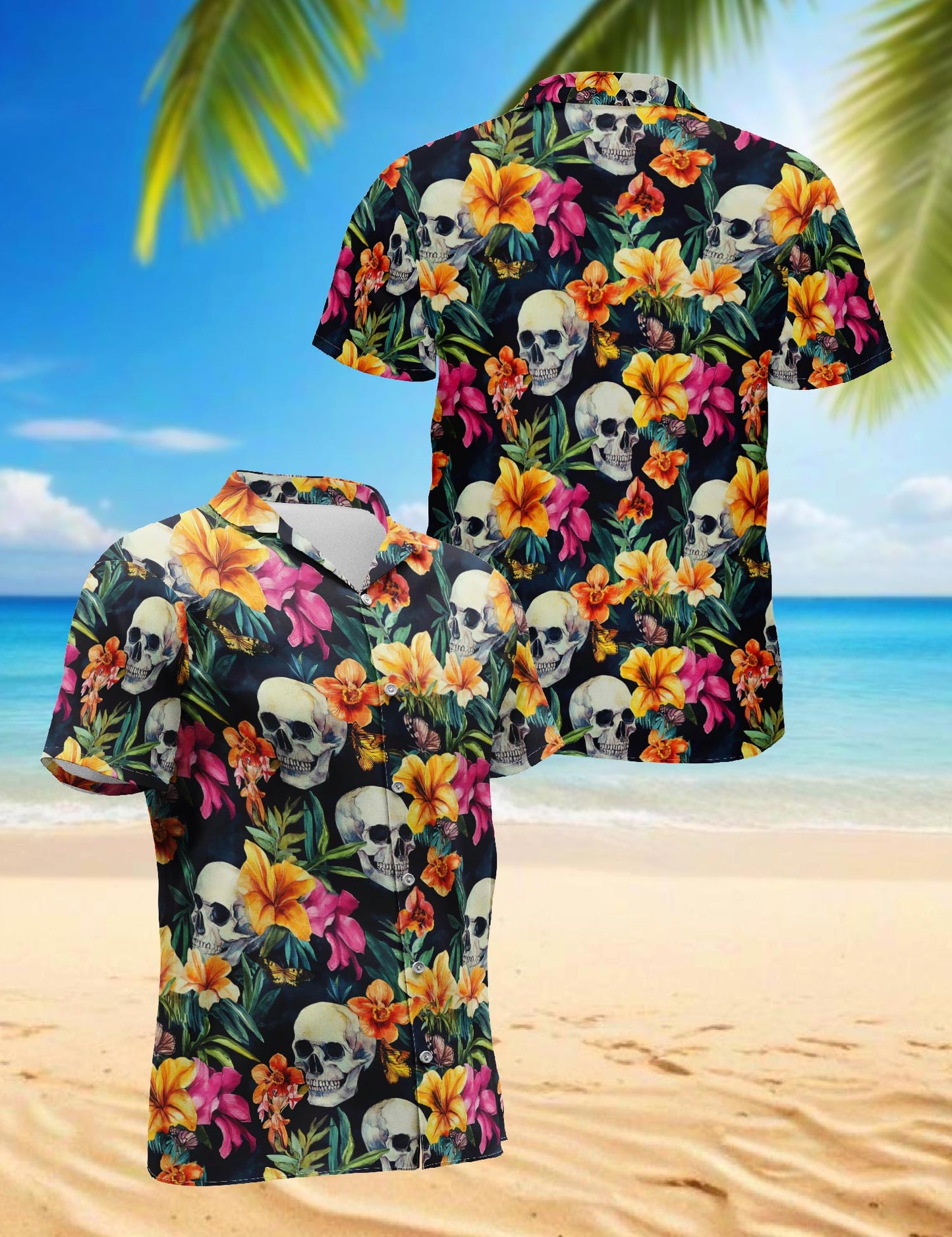 Netecom Tropical Skull Hawaiian Shirt for Men, Tropical Style, Button Down Summer Beach Short Sleeve, S-5XL