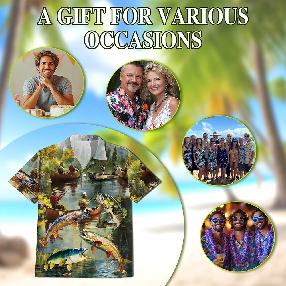 Netecom Trout Fishing Hawaiian Shirt for Men, Button Down Summer Beach Short Sleeve, S-5XL