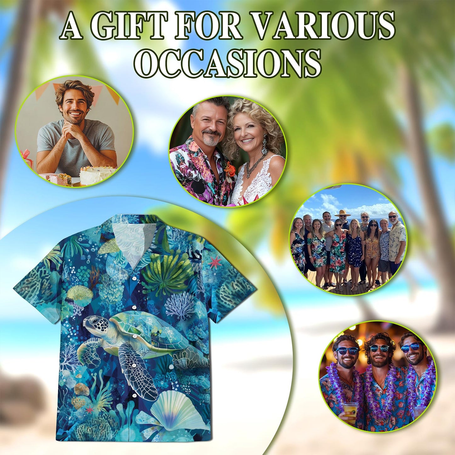 Netecom Turtle Coral Hawaiian Shirt for Men, Button Down Summer Beach Short Sleeve, Ocean Lover Gift, Sizes S-5XL