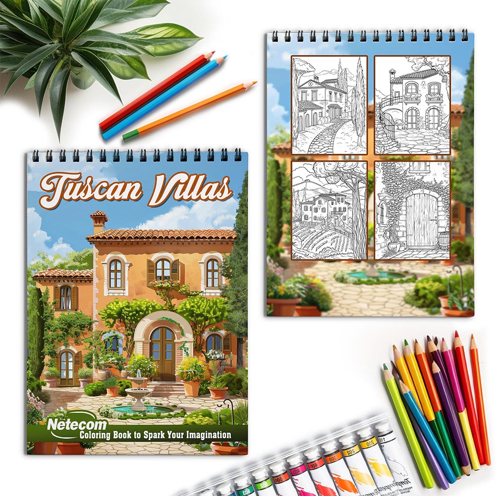 Netecom Tuscan Villas Spiral Coloring Book for Adults