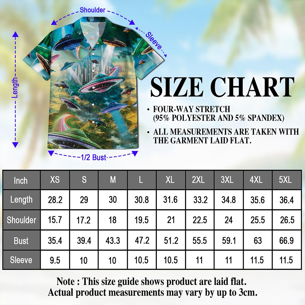 Netecom UFO Hawaiian Shirt for Men, Space Vibes Style, Button Down Summer Beach Short Sleeve, S-5XL