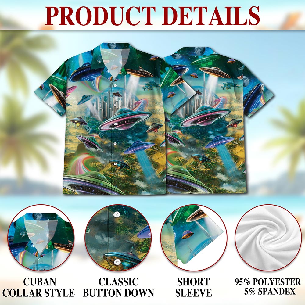 Netecom UFO Hawaiian Shirt for Men, Space Vibes Style, Button Down Summer Beach Short Sleeve, S-5XL