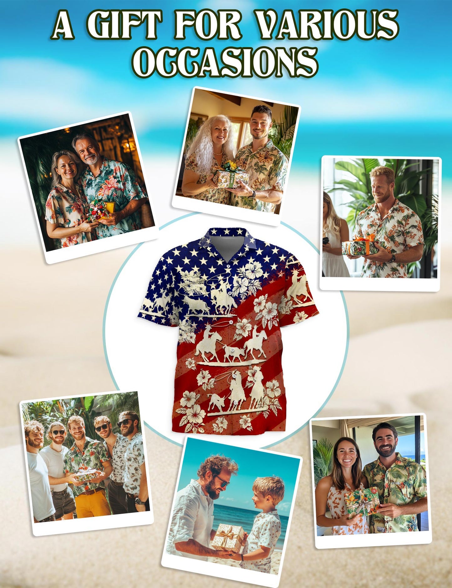 Netecom US Team Roping Hawaiian Shirt for Men, Western Rodeo Style, Button Down Summer Beach Short Sleeve, S-5XL