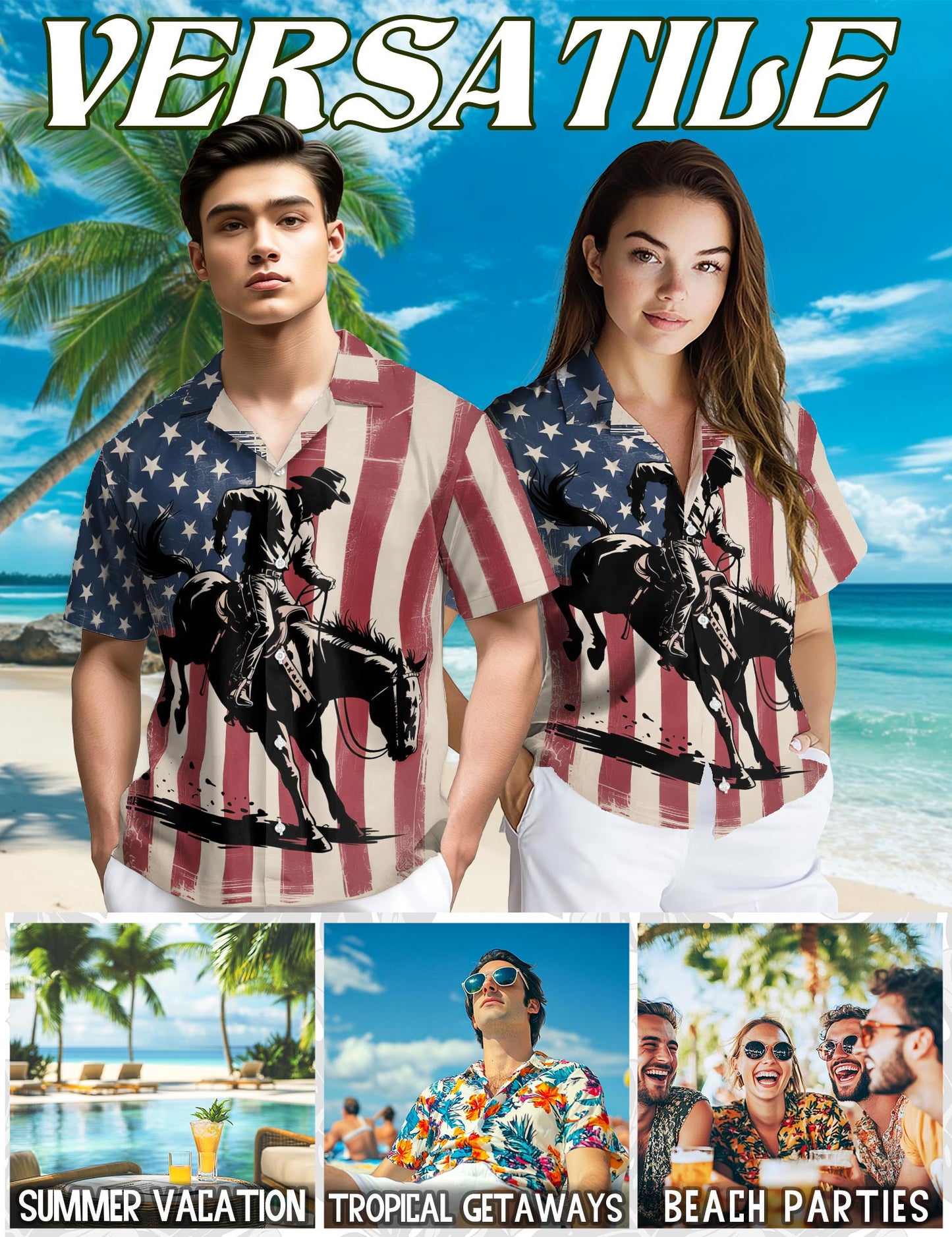 Netecom USA Horse Racing Silhouette Hawaiian Shirt for Men, Button Down Summer Beach Short Sleeve, S-5XL