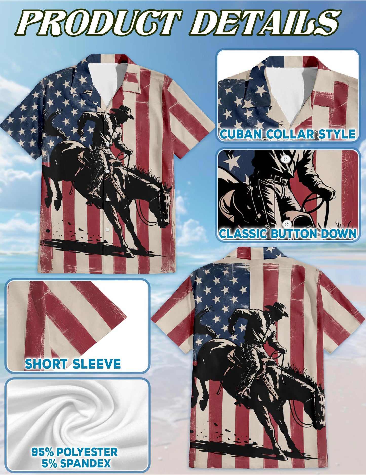 Netecom USA Horse Racing Silhouette Hawaiian Shirt for Men, Button Down Summer Beach Short Sleeve, S-5XL
