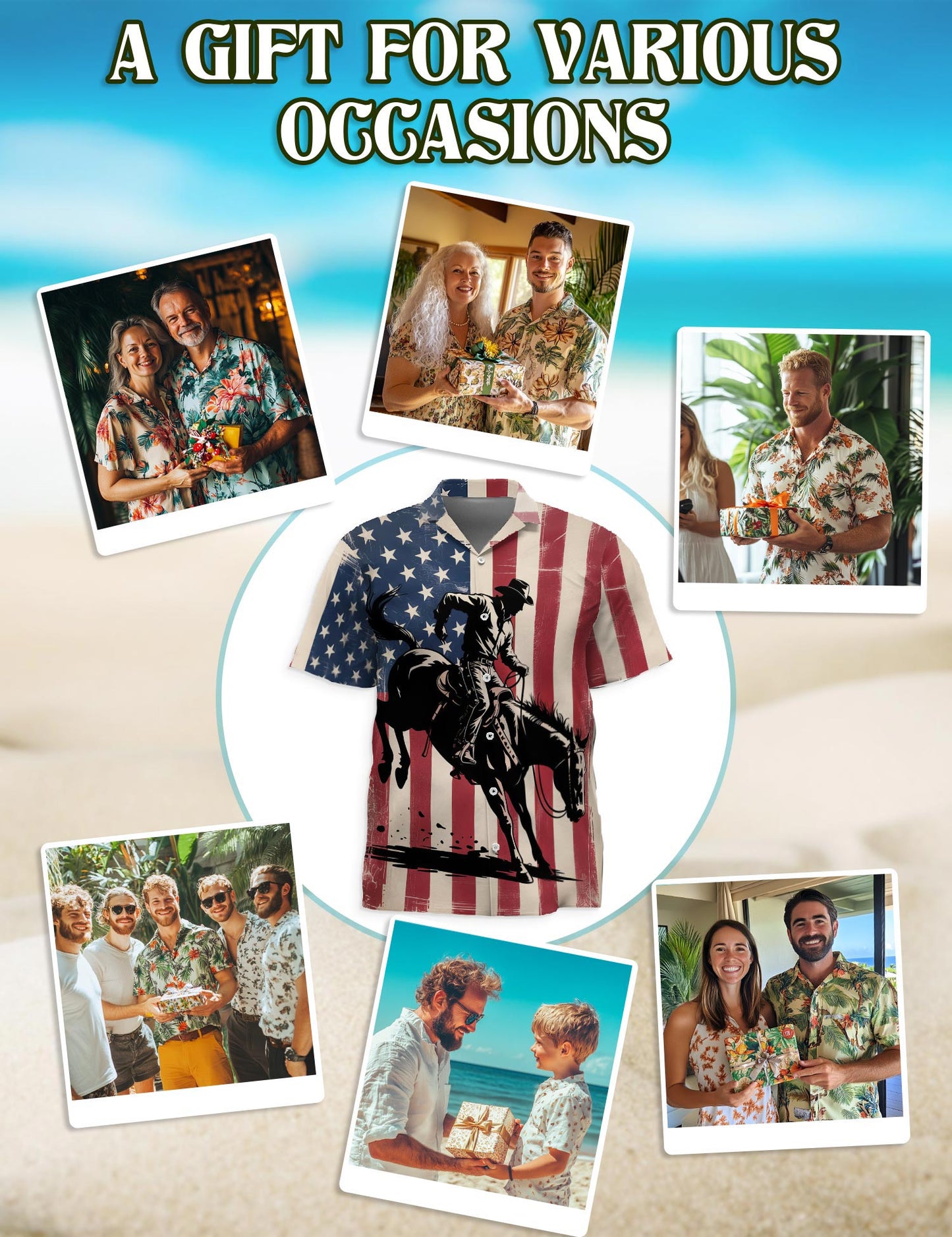 Netecom USA Horse Racing Silhouette Hawaiian Shirt for Men, Button Down Summer Beach Short Sleeve, S-5XL