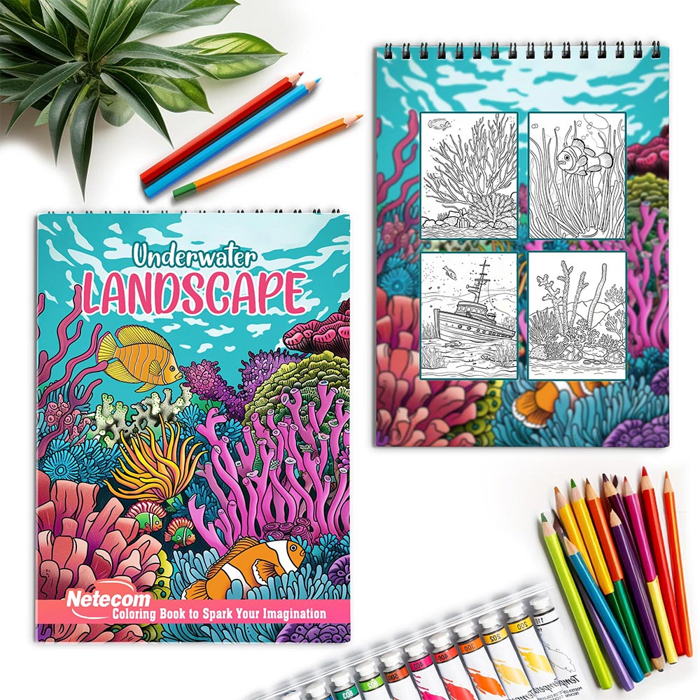 Netecom Underwater Landscape Spiral Coloring Book for Adults