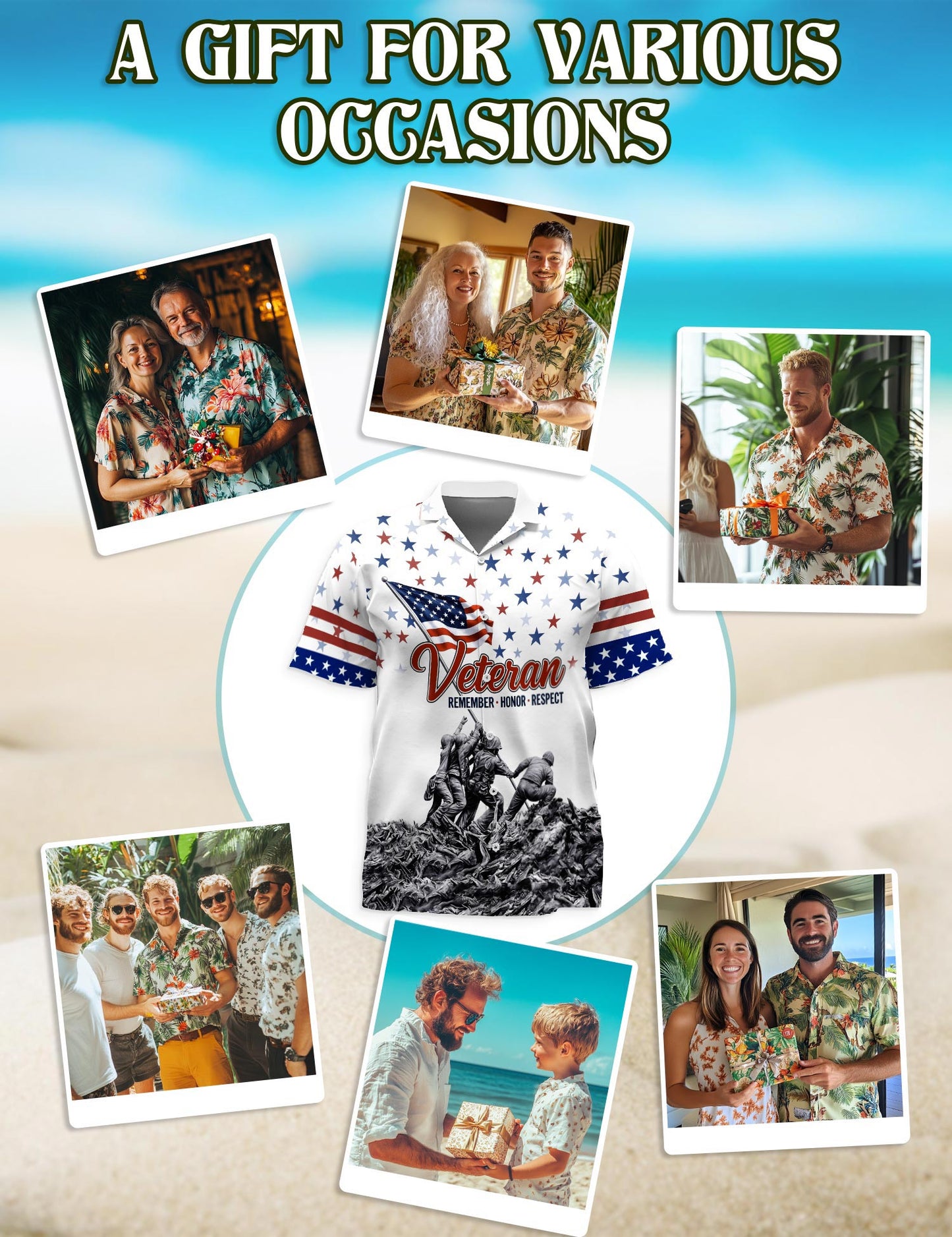 Netecom Veteran 4th July Hawaiian Shirt for Men, Patriotic Style, Button Down Summer Beach Short Sleeve, S-5XL