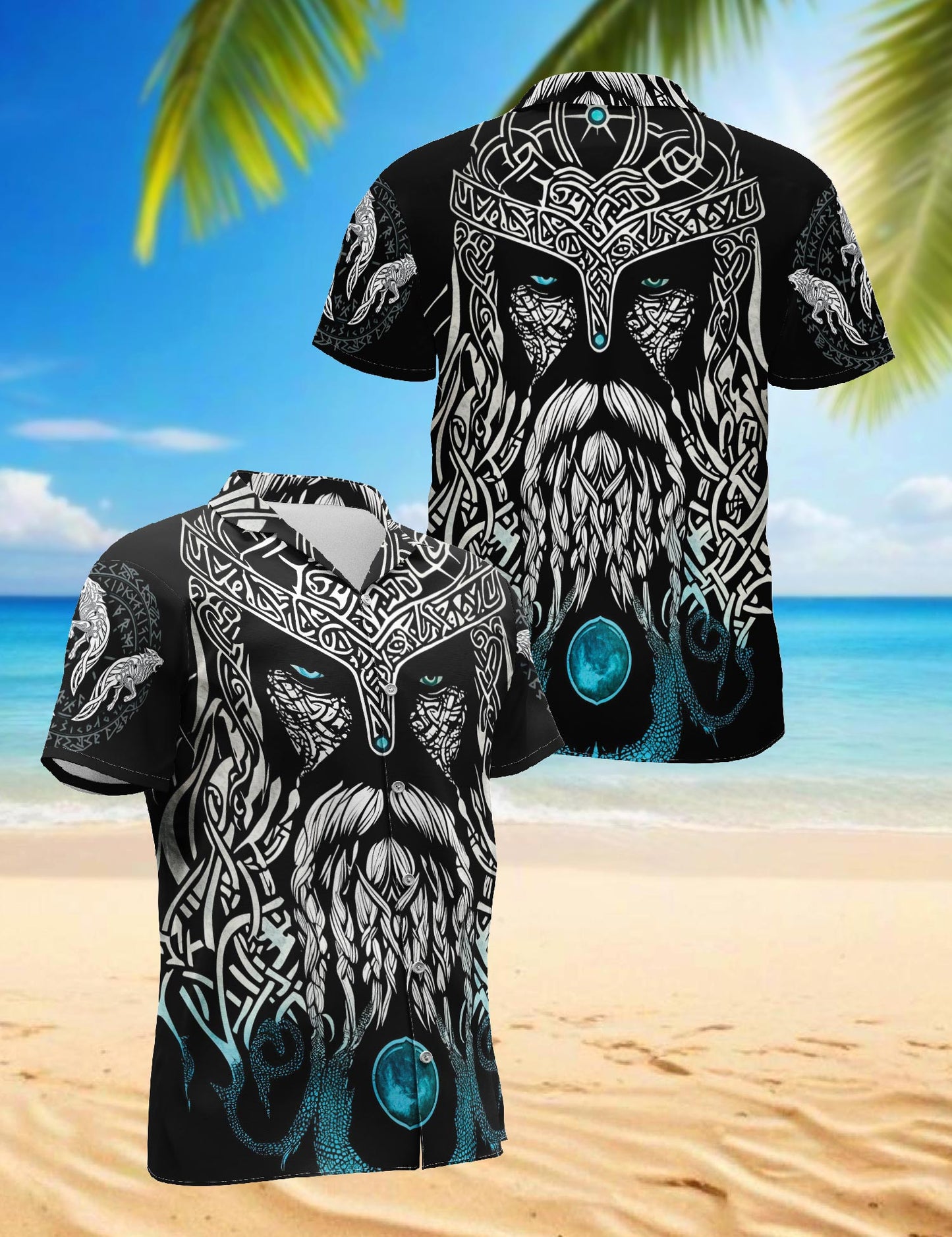 Netecom Viking Odin Medieval Hawaiian Shirt for Men, Button Down Summer Beach Short Sleeve, S-5XL